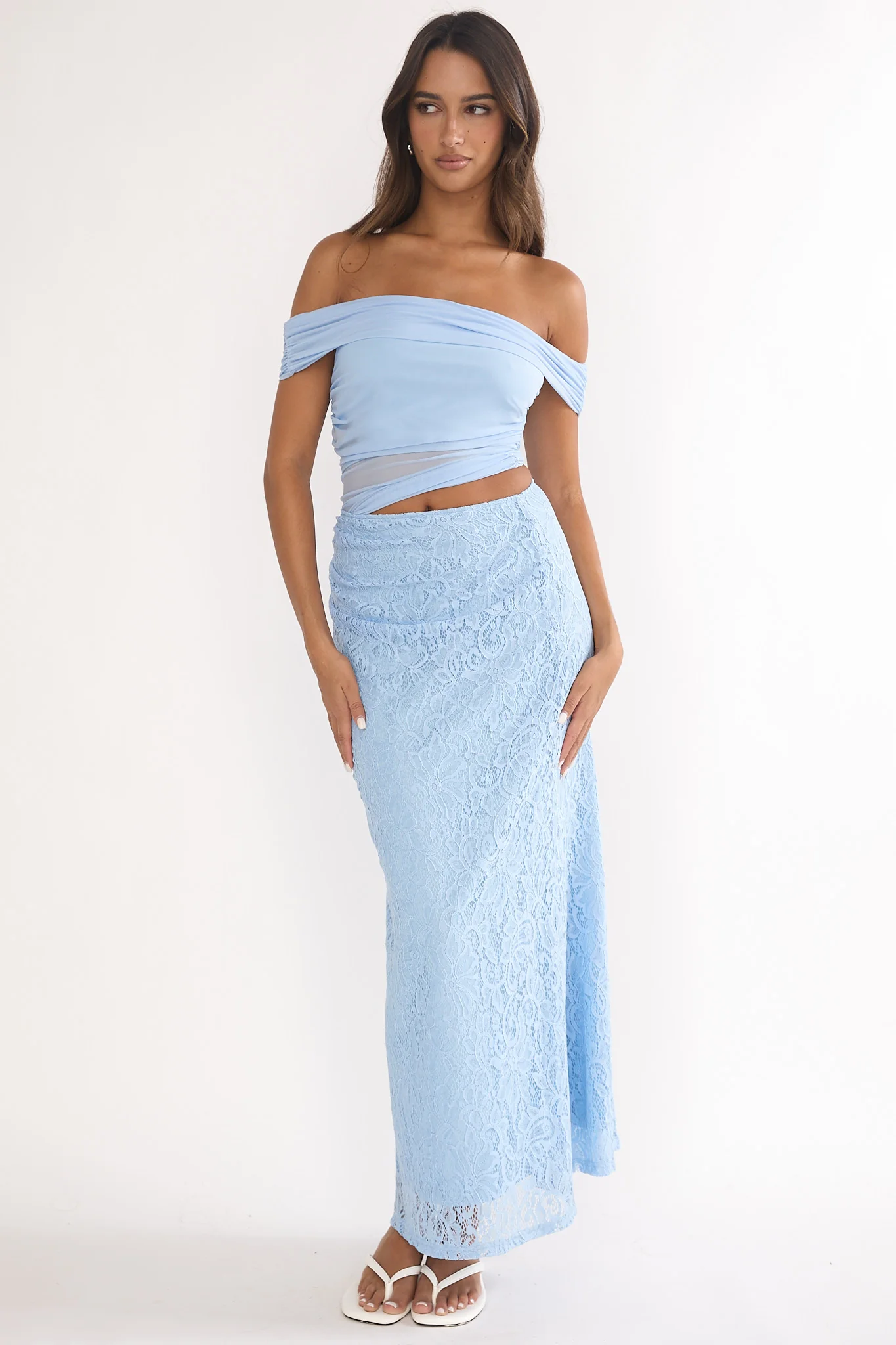 Lorely Off-Shoulder Lace Maxi Dress Blue - Image 6