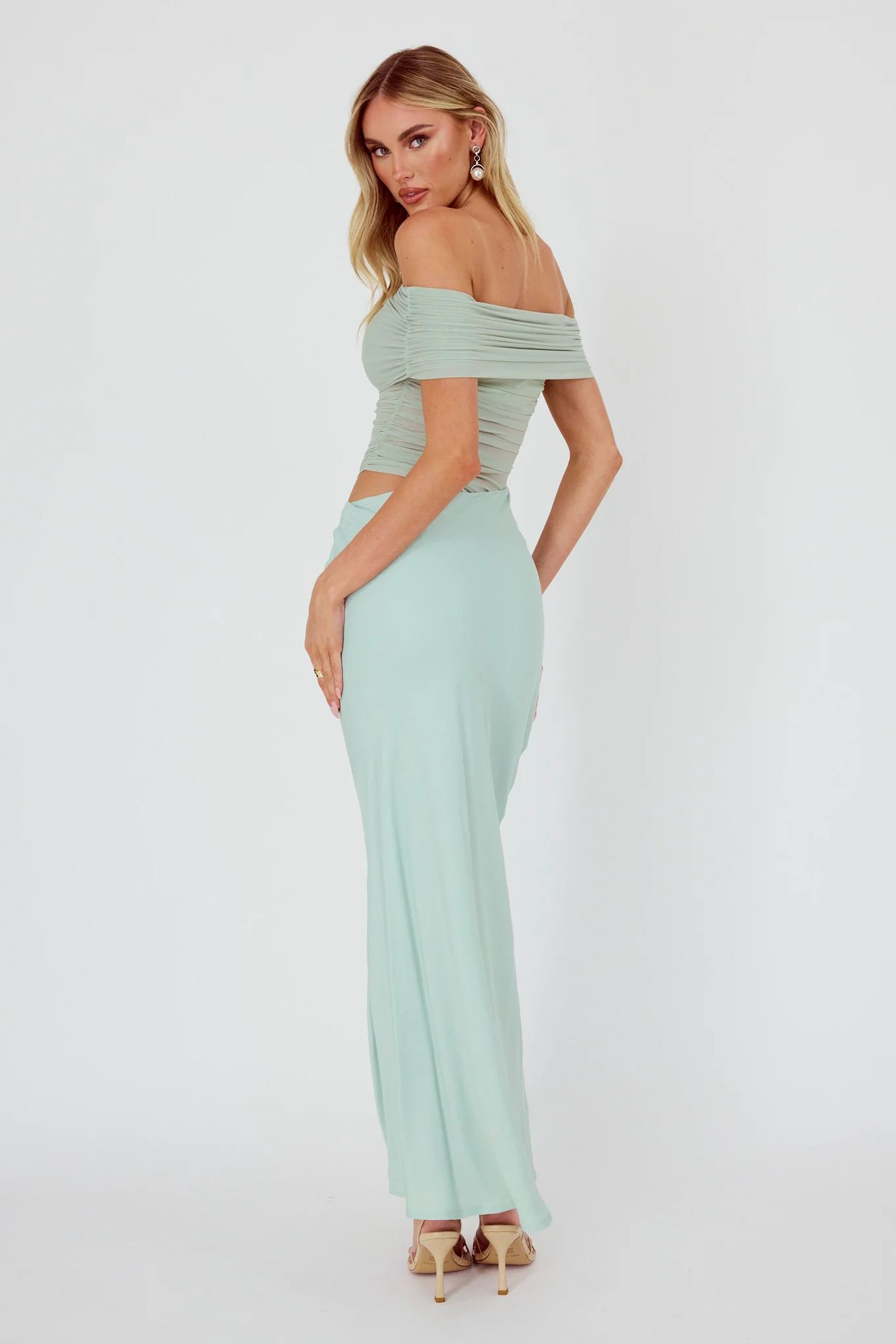 Lorely Off-Shoulder Midi Dress Sage - Image 2