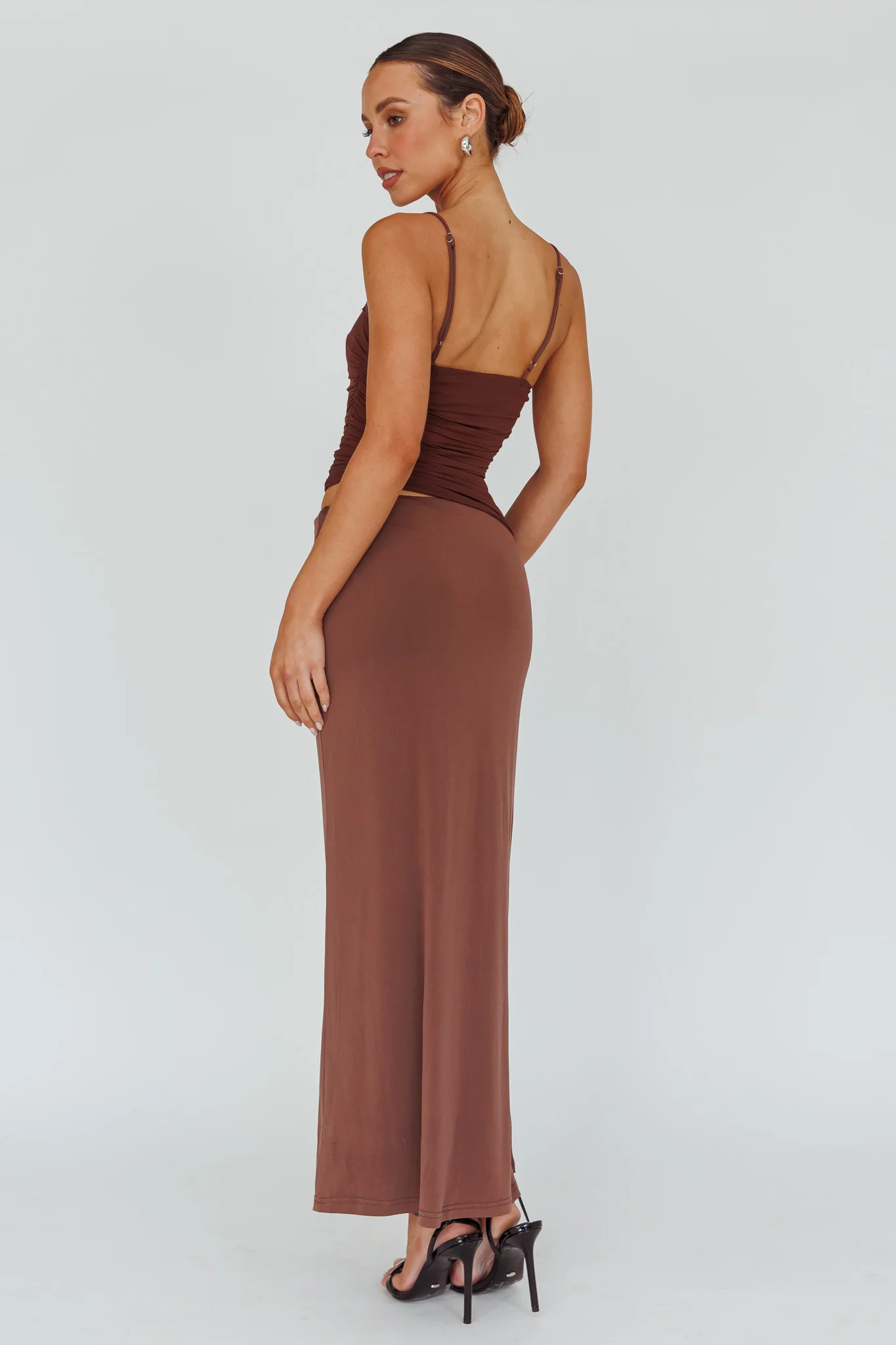 Lorely Ruched Bodice Midi Dress Brown - Image 3