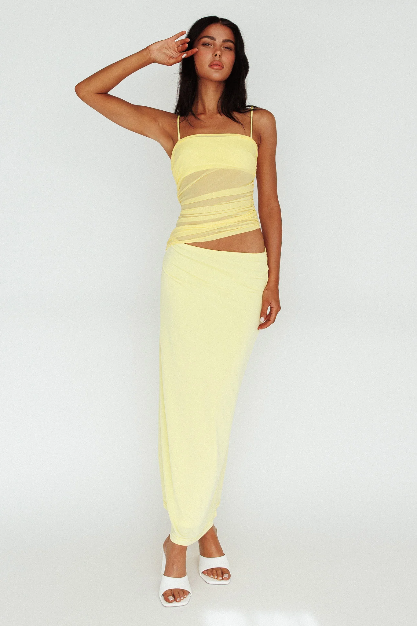 Lorely Ruched Bodice Midi Dress Yellow - Image 3