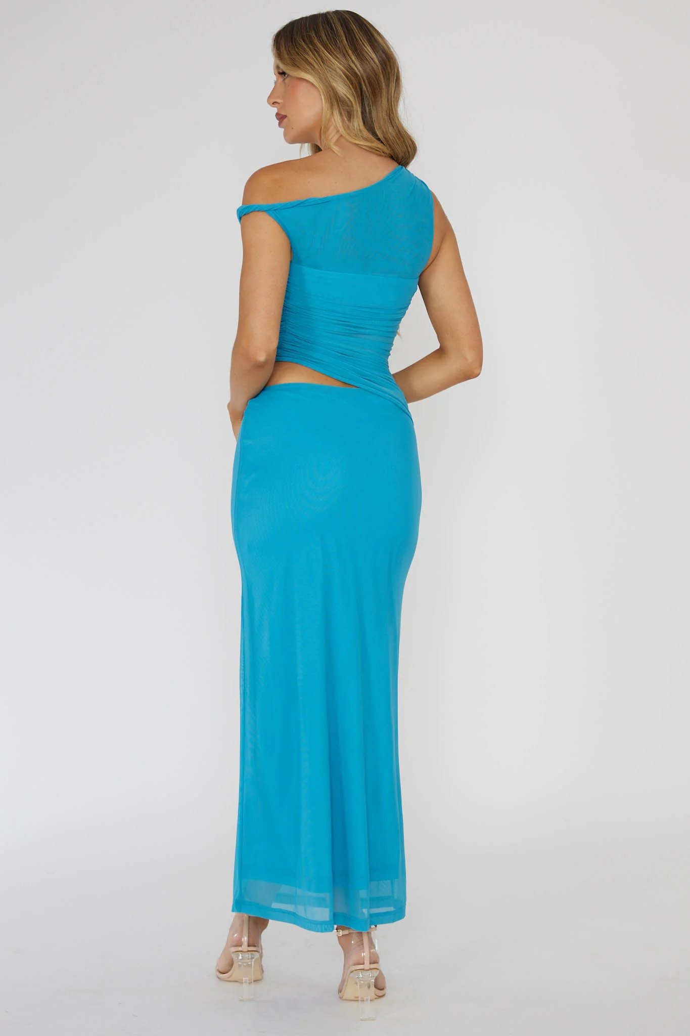 Lorely Ruched Bodice Twist Strap Midi Dress Ocean - Image 2