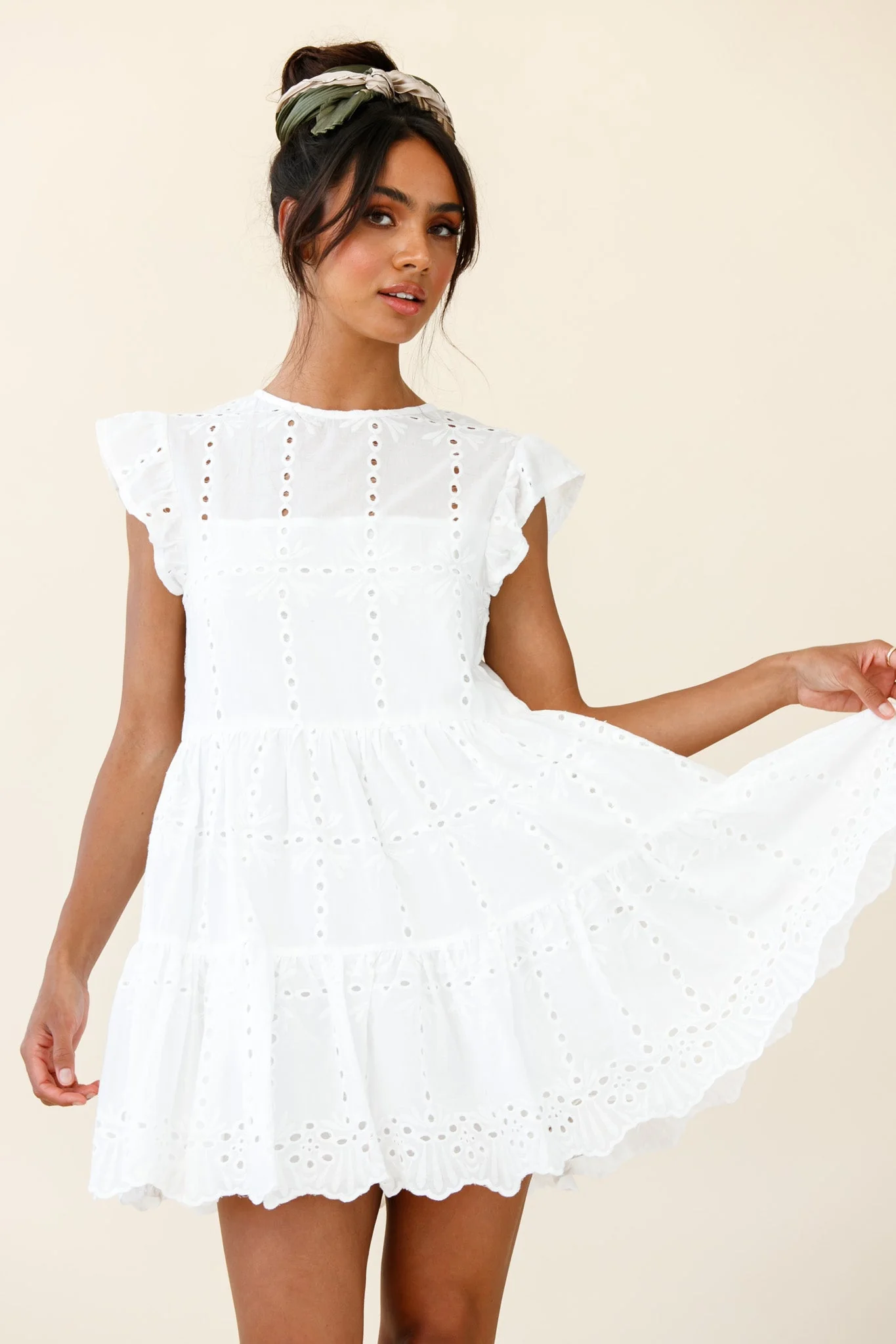 Louise Cap Sleeve Eyelet Embroidery Dress White - Image 4