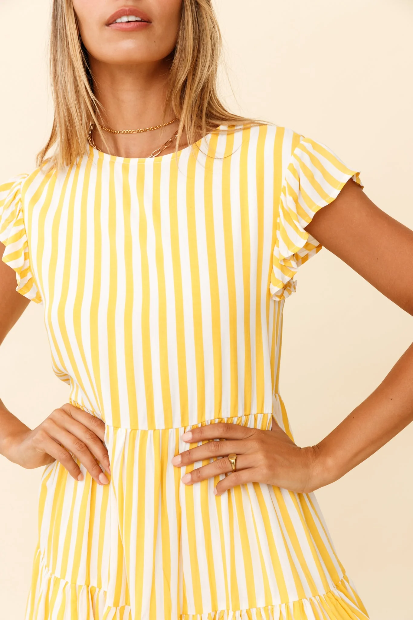 Louise Cap Sleeve Shift Dress Yellow Stripe - Image 4