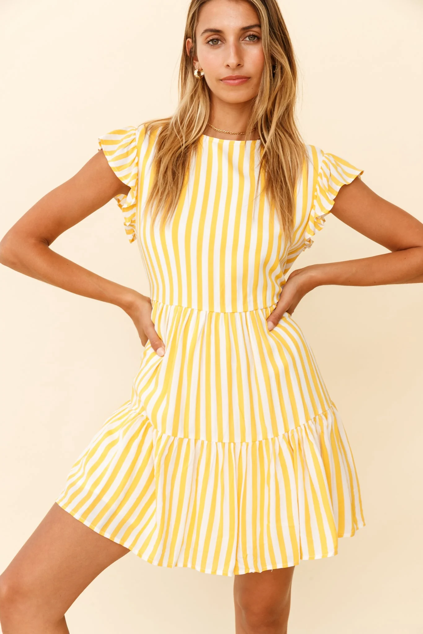 Louise Cap Sleeve Shift Dress Yellow Stripe - Image 5