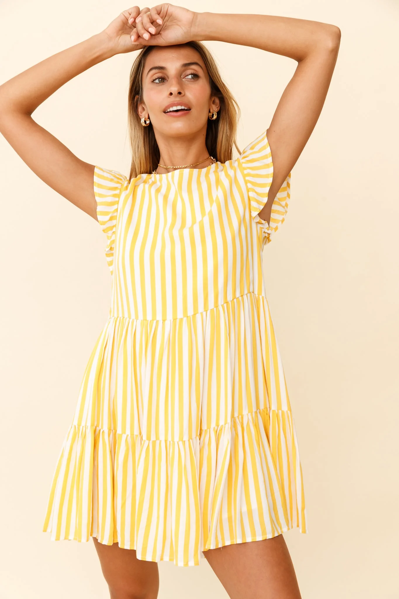Louise Cap Sleeve Shift Dress Yellow Stripe - Image 6