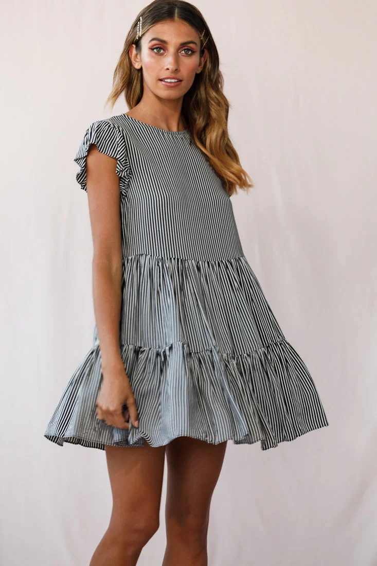 Louise Striped Cap Sleeve Mumu Dress Black - Image 6
