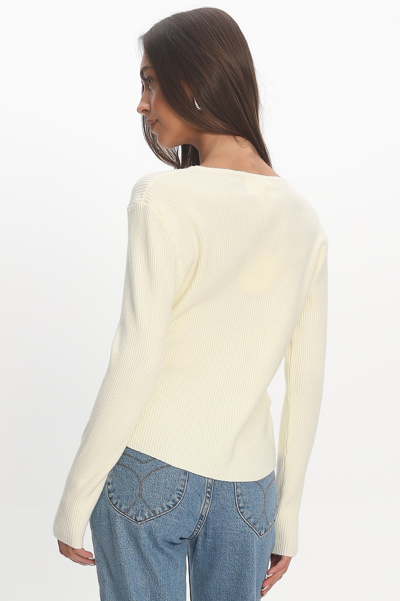 Louiz Button Front Ribbed Knit Cardigan Cream - Image 3