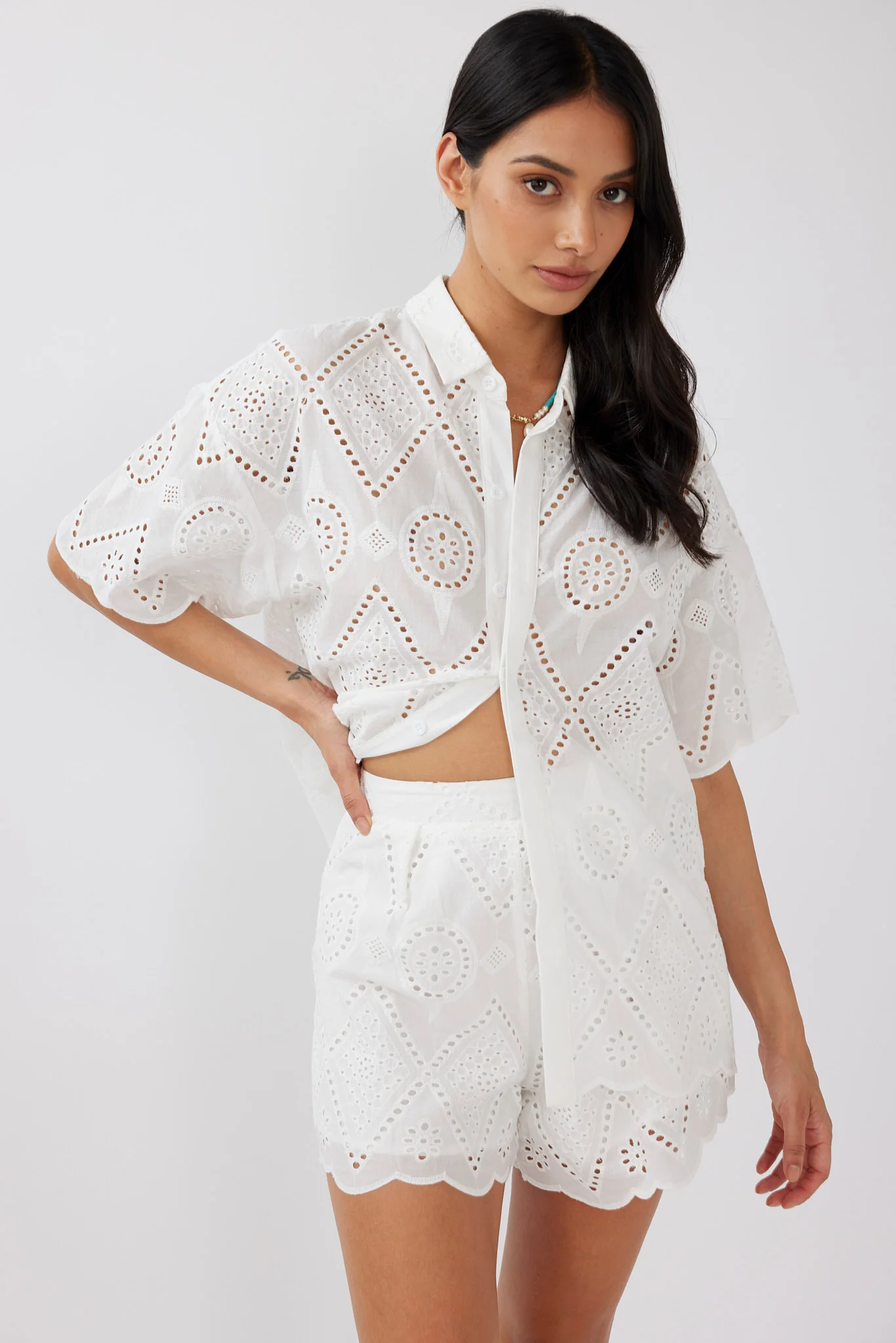 Love Again Eyelet Embroidery Shorts White - Image 5