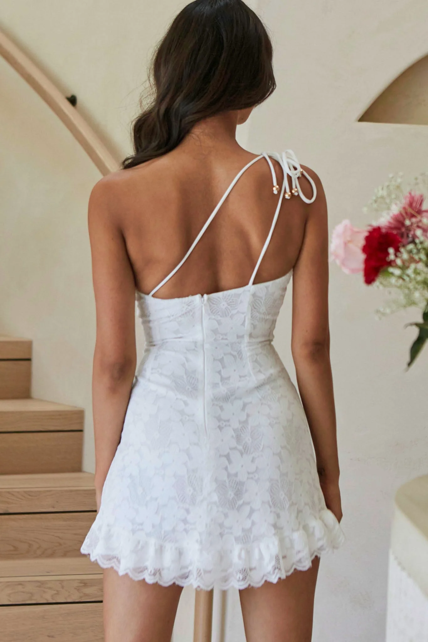 Love Divine One-Shoulder Double Strap Mini Dress Lace White - Image 3