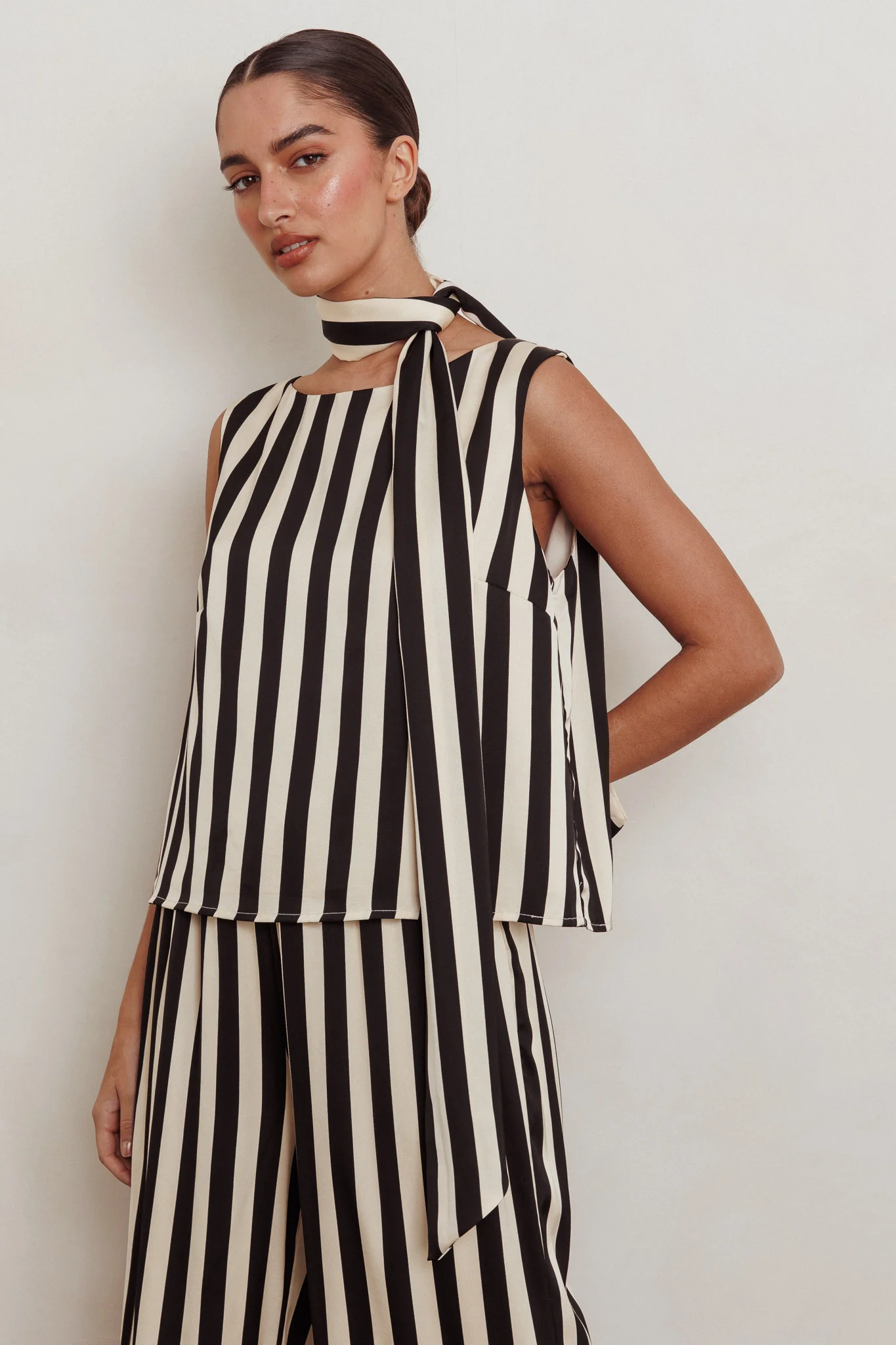 Love Galore Striped Sleeveless Top Black/Beige - Image 5