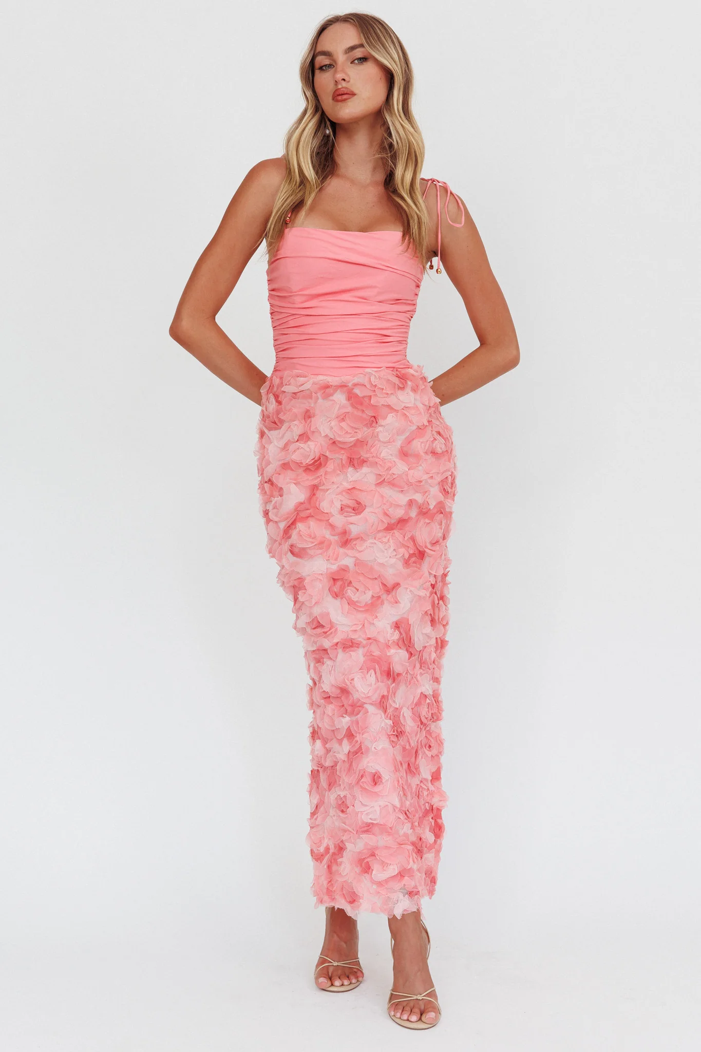 Love & Honor Textured Floral Maxi Dress Pink - Image 5