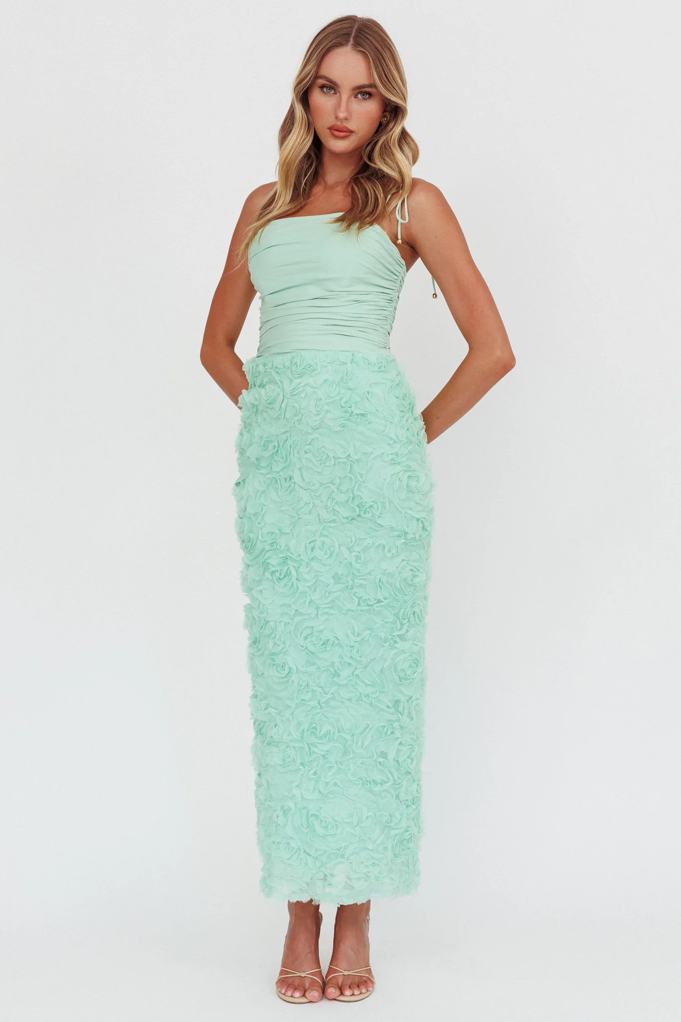 Love & Honor Textured Floral Maxi Dress Sage - Image 4