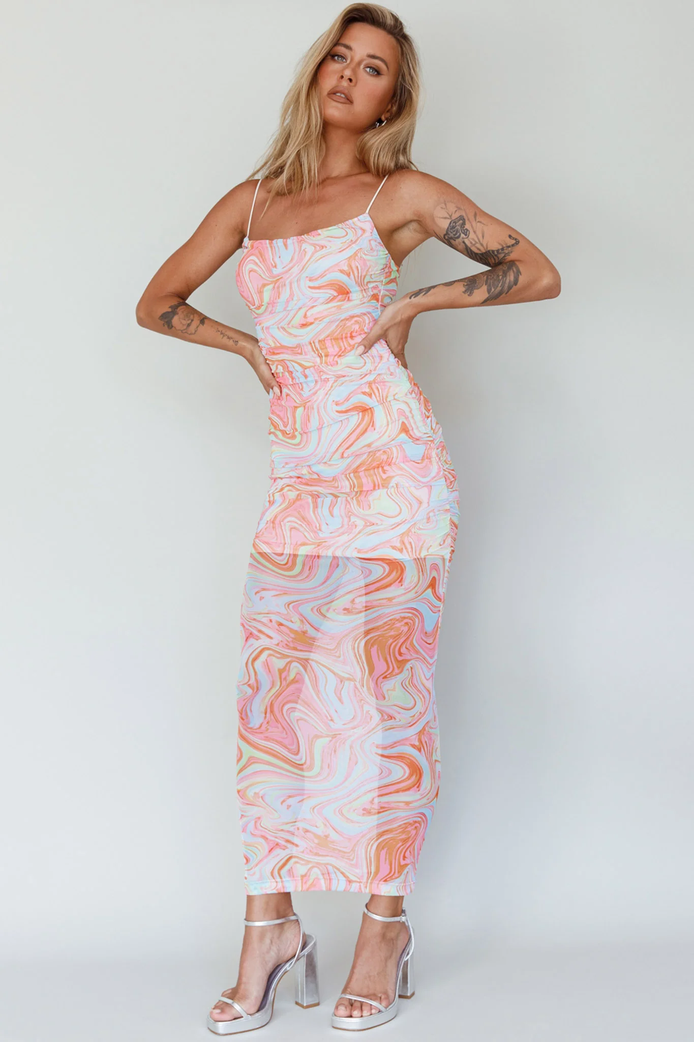 Love In Miami Lace-Up Back Midi Dress Swirl Orange - Image 9