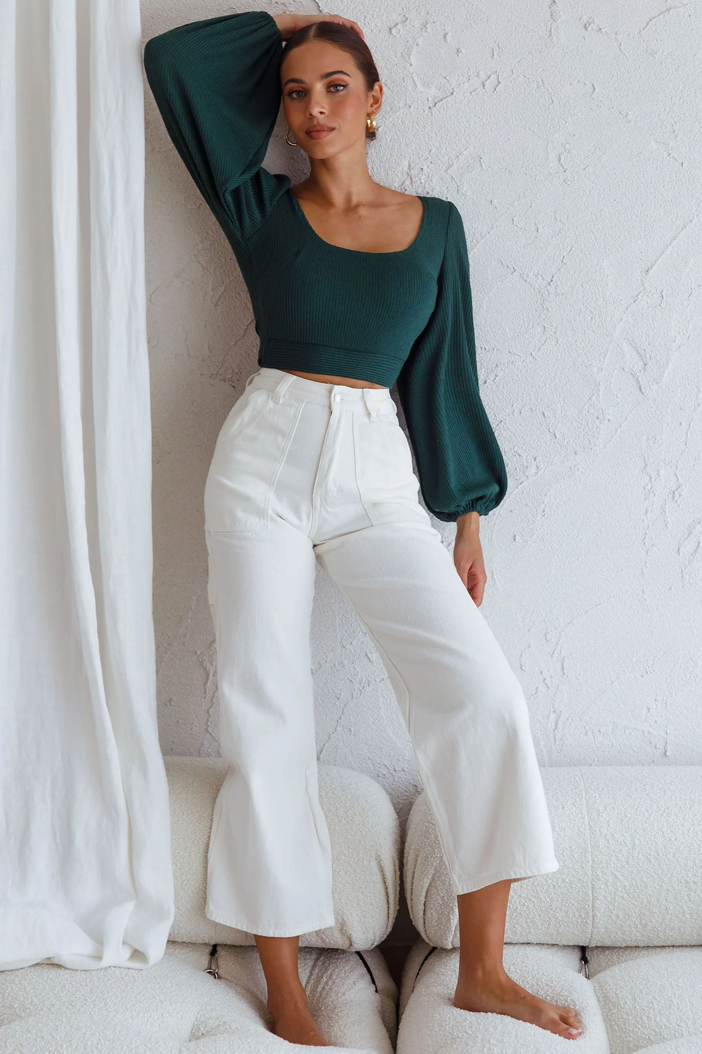 Love Like This Long Sleeve Open Back Crop Top Emerald Green - Image 3