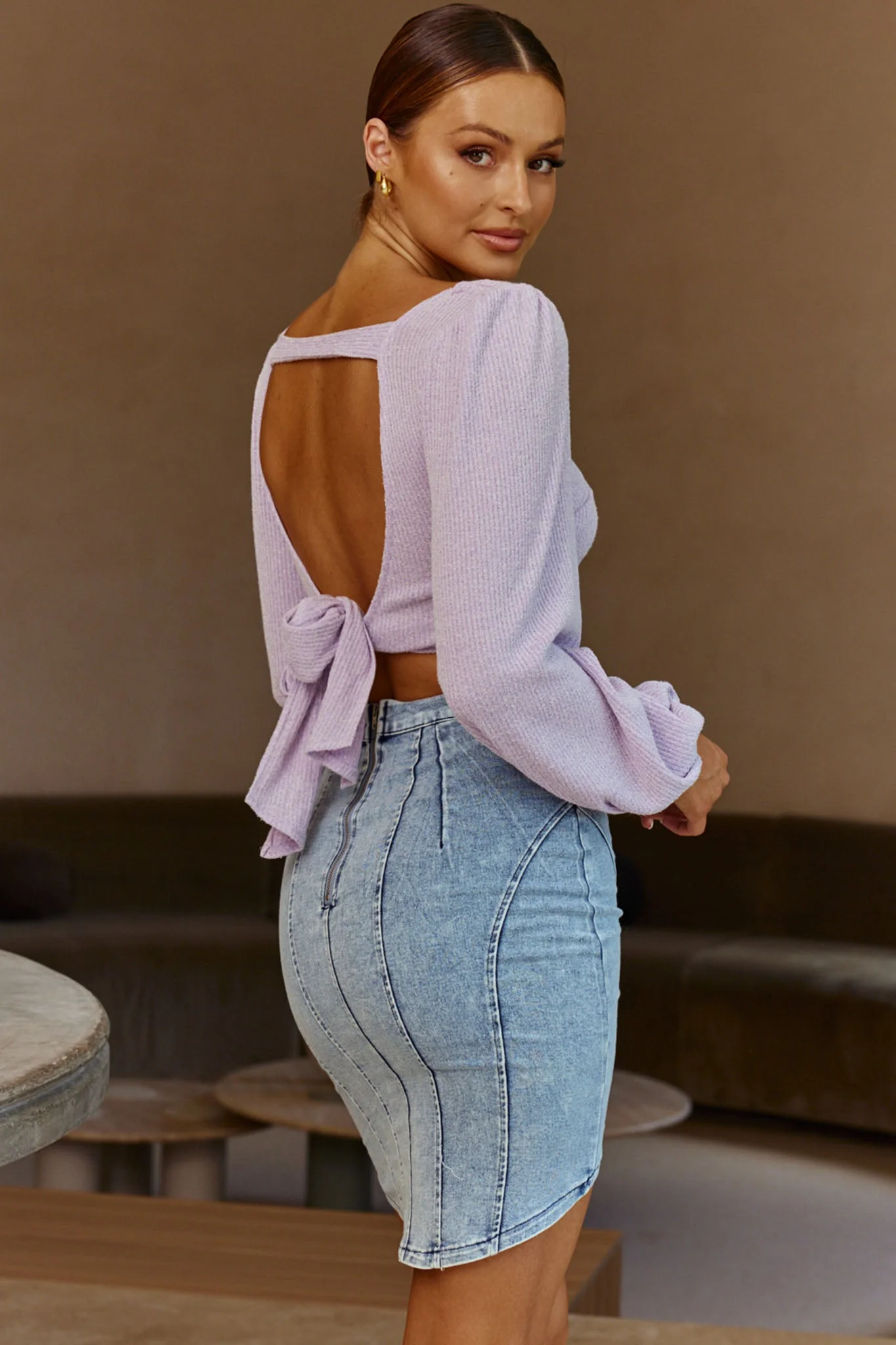 Love Like This Long Sleeve Open Back Crop Top Lilac - Image 2
