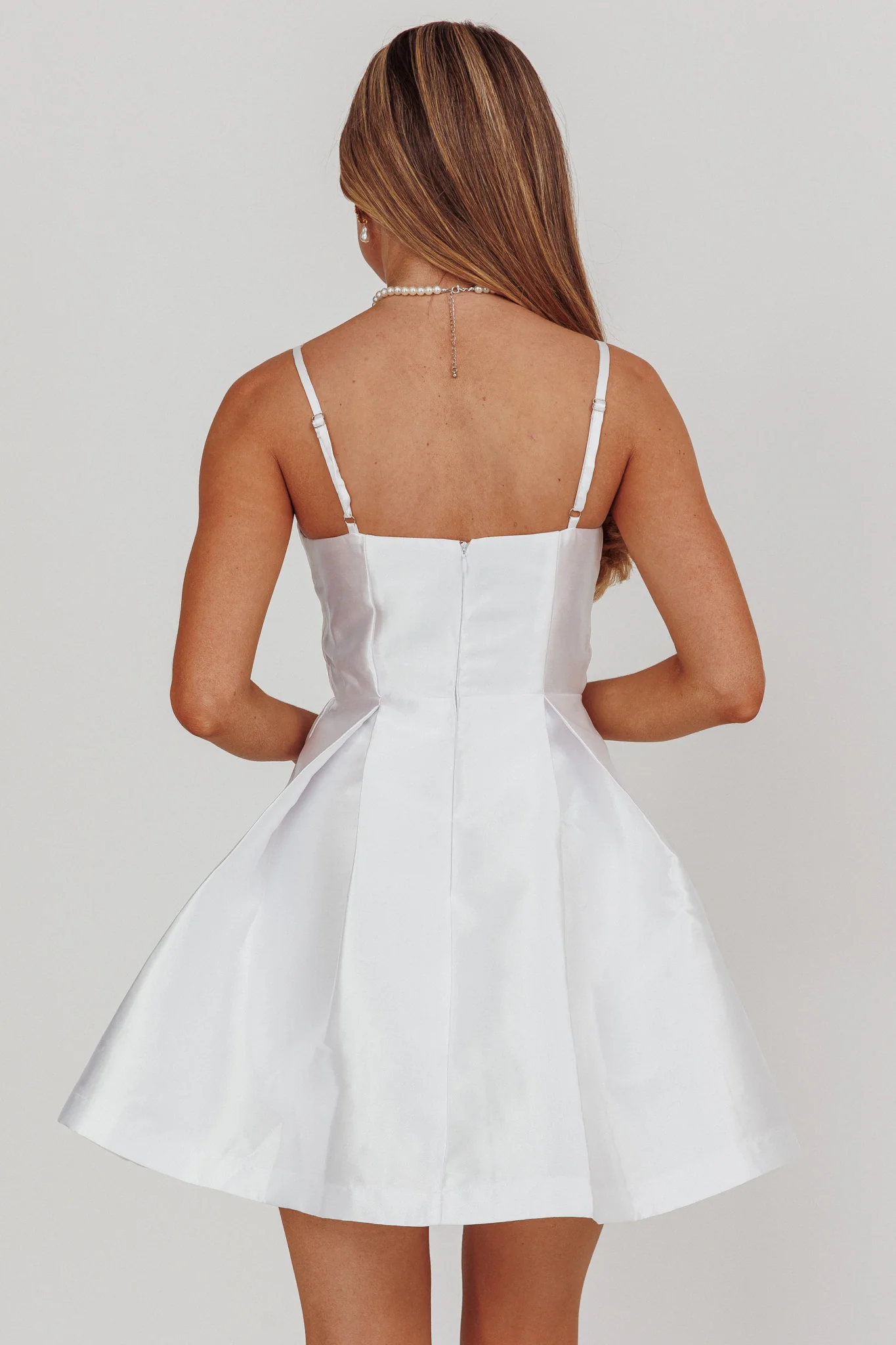 Love Talk Flared Bow Mini Dress White - Image 2