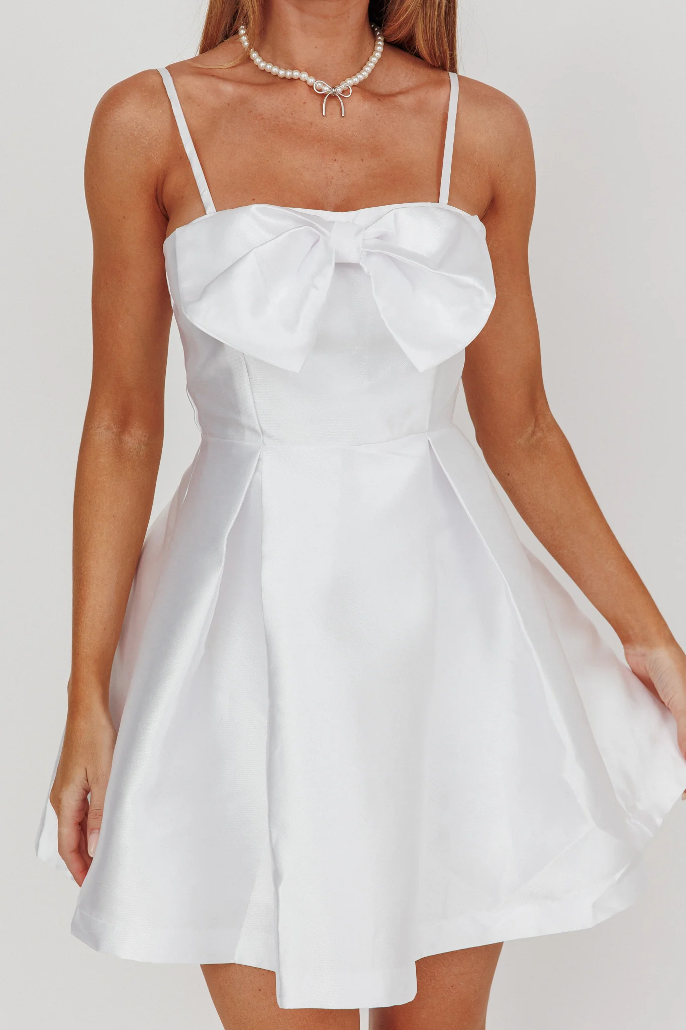Love Talk Flared Bow Mini Dress White - Image 4