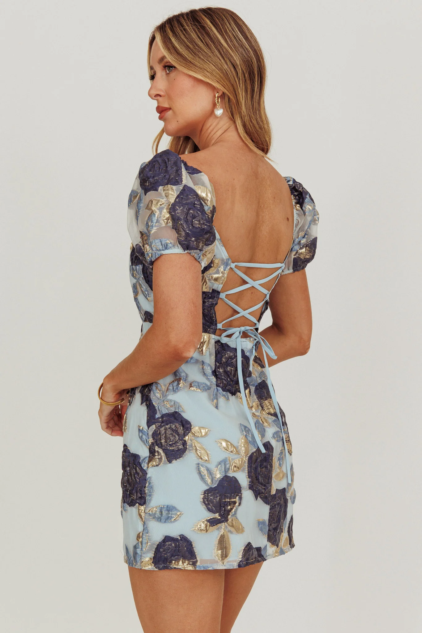 Love To Dream Puff Sleeves Mini Dress Blue - Image 2