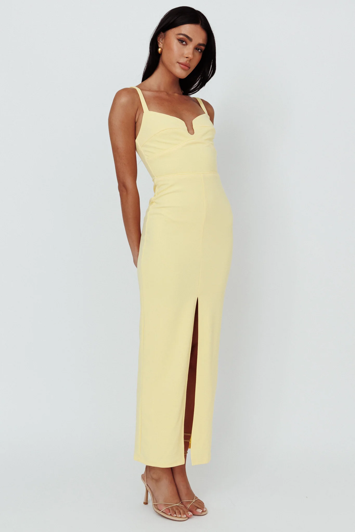 Love To Love Front Split Maxi Dress Lemon - Image 3