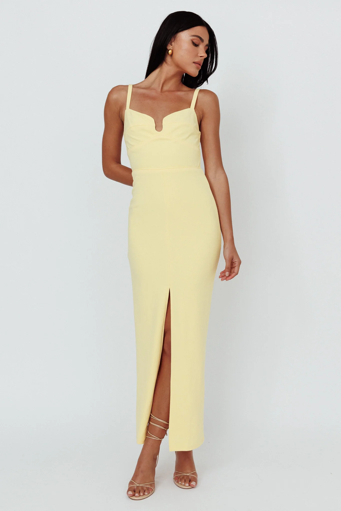 Love To Love Front Split Maxi Dress Lemon - Image 5