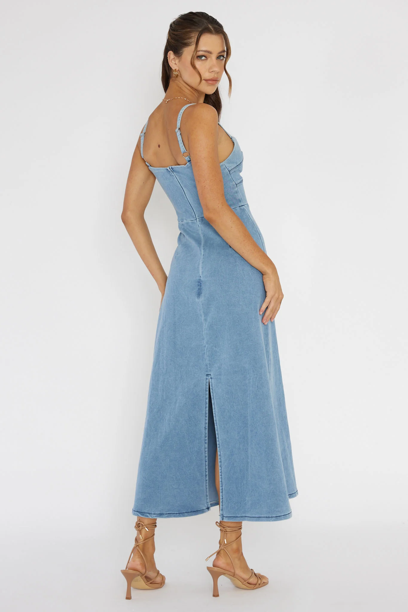 Love To Love Sweetheart Neckline Midi Dress Denim Blue - Image 2