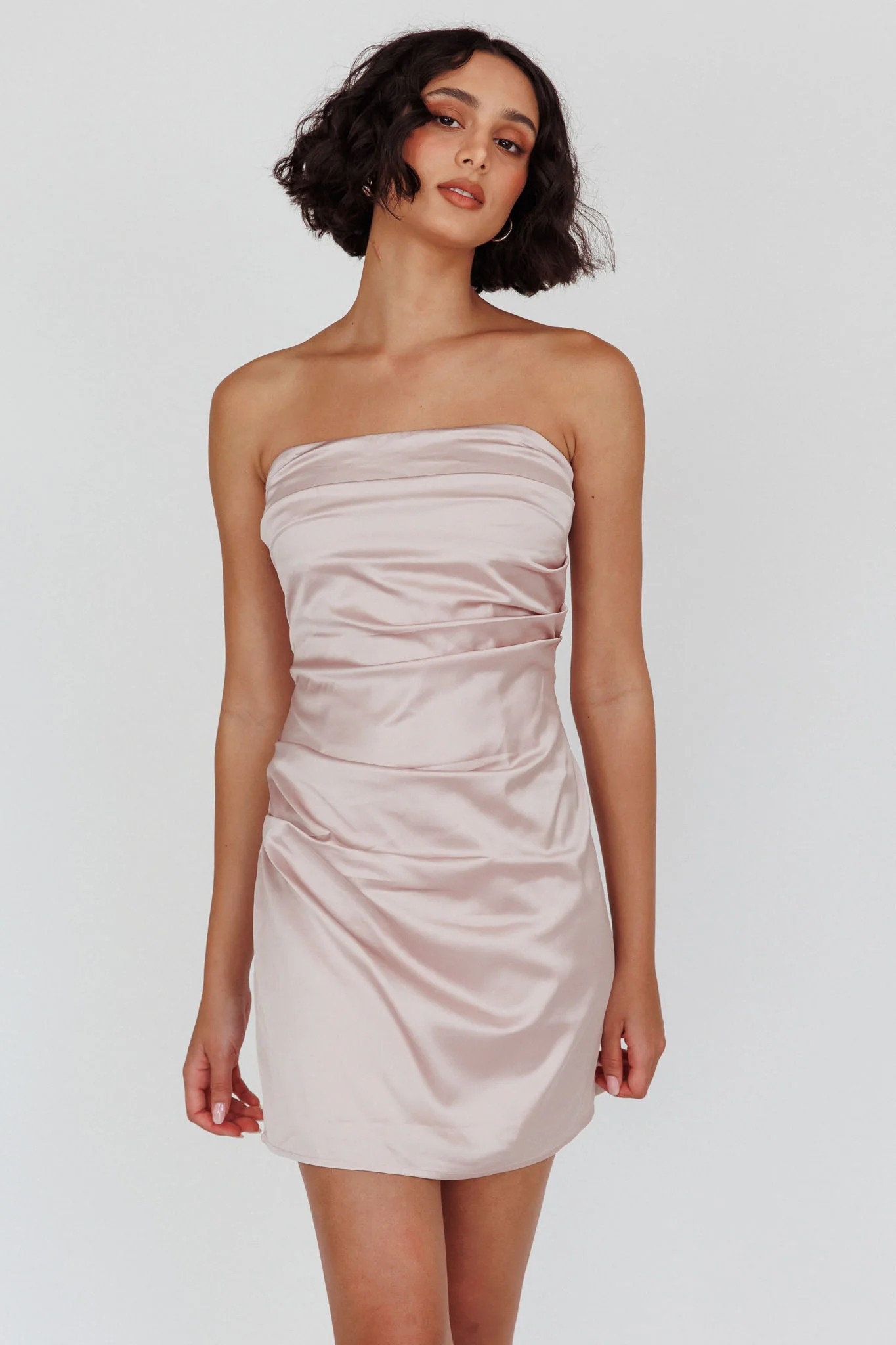 Love Waits Strapless Side Pleat Mini Dress Dirty Blush - Image 5