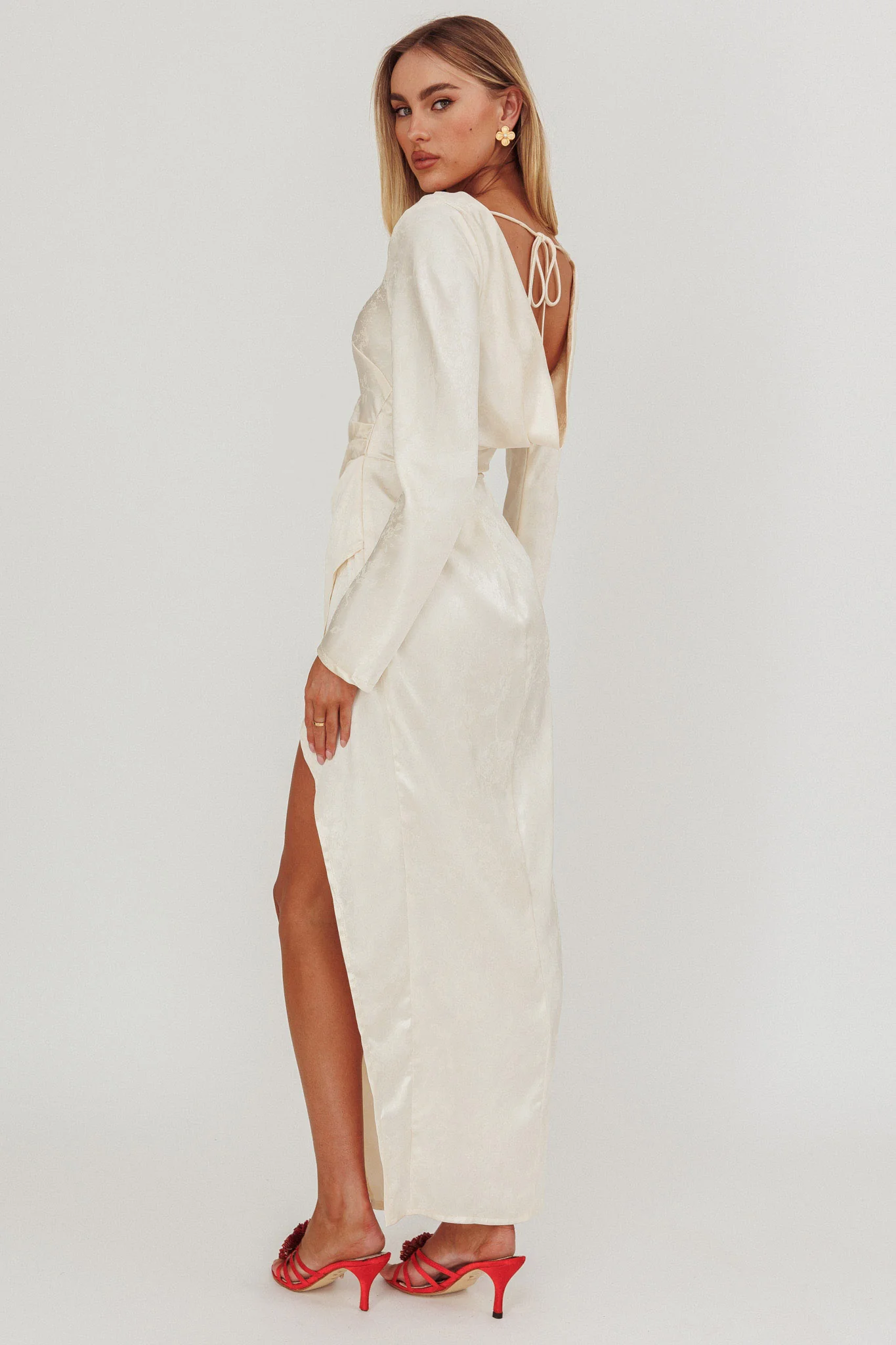 Loveland Long Sleeve Cowl Back Maxi Dress Beige - Image 2
