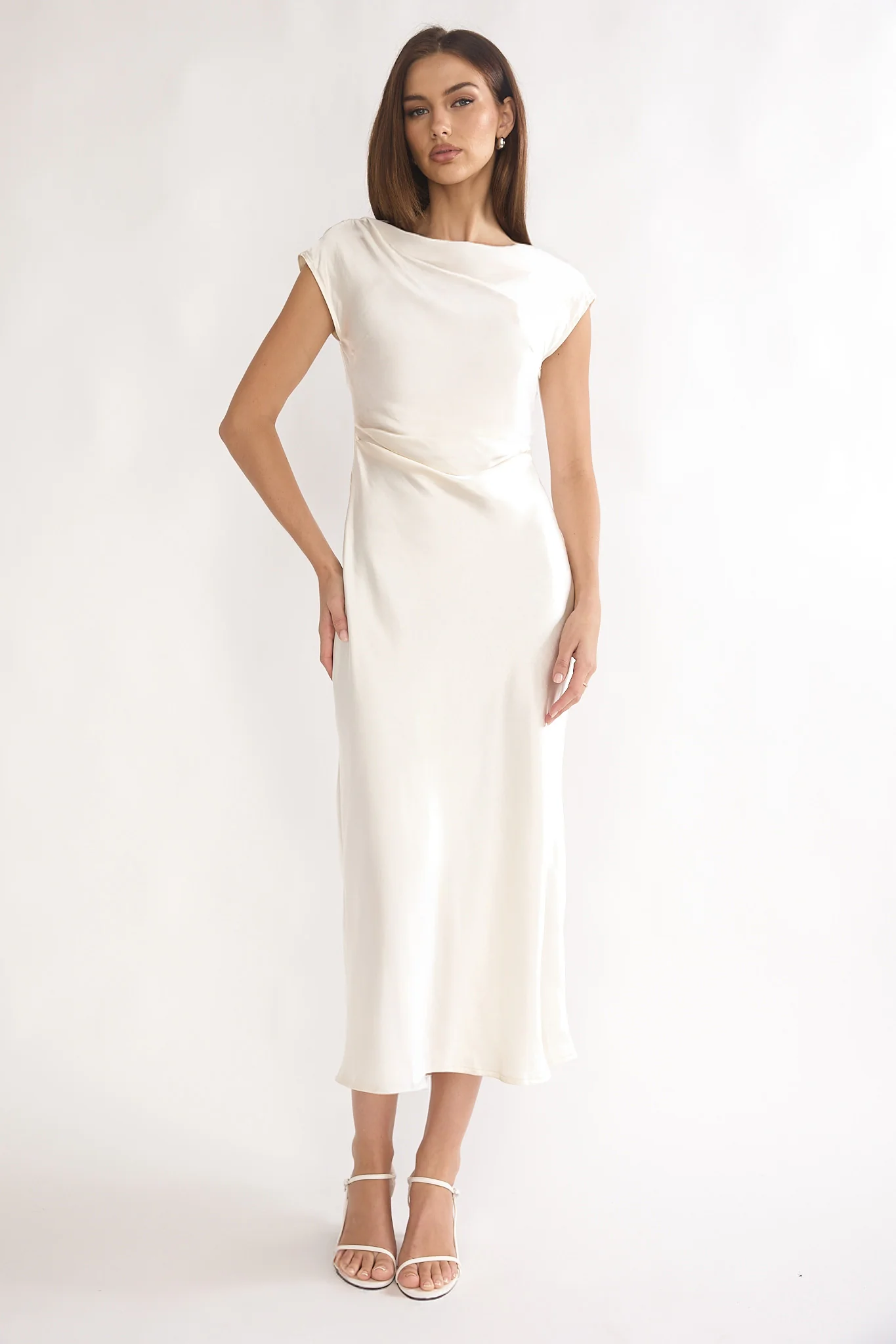 Loveland Pleat Cowl Back Midi Dress Oyster - Image 2