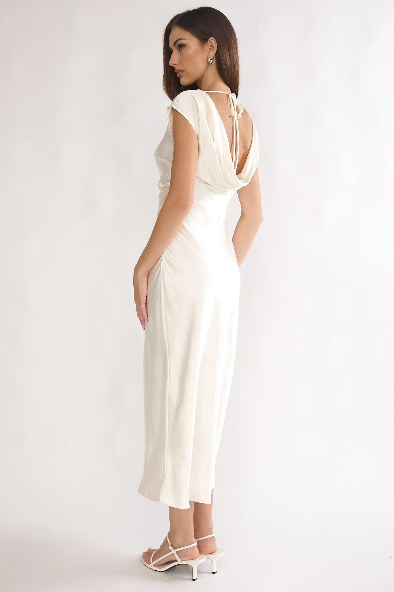 Loveland Pleat Cowl Back Midi Dress Oyster - Image 3
