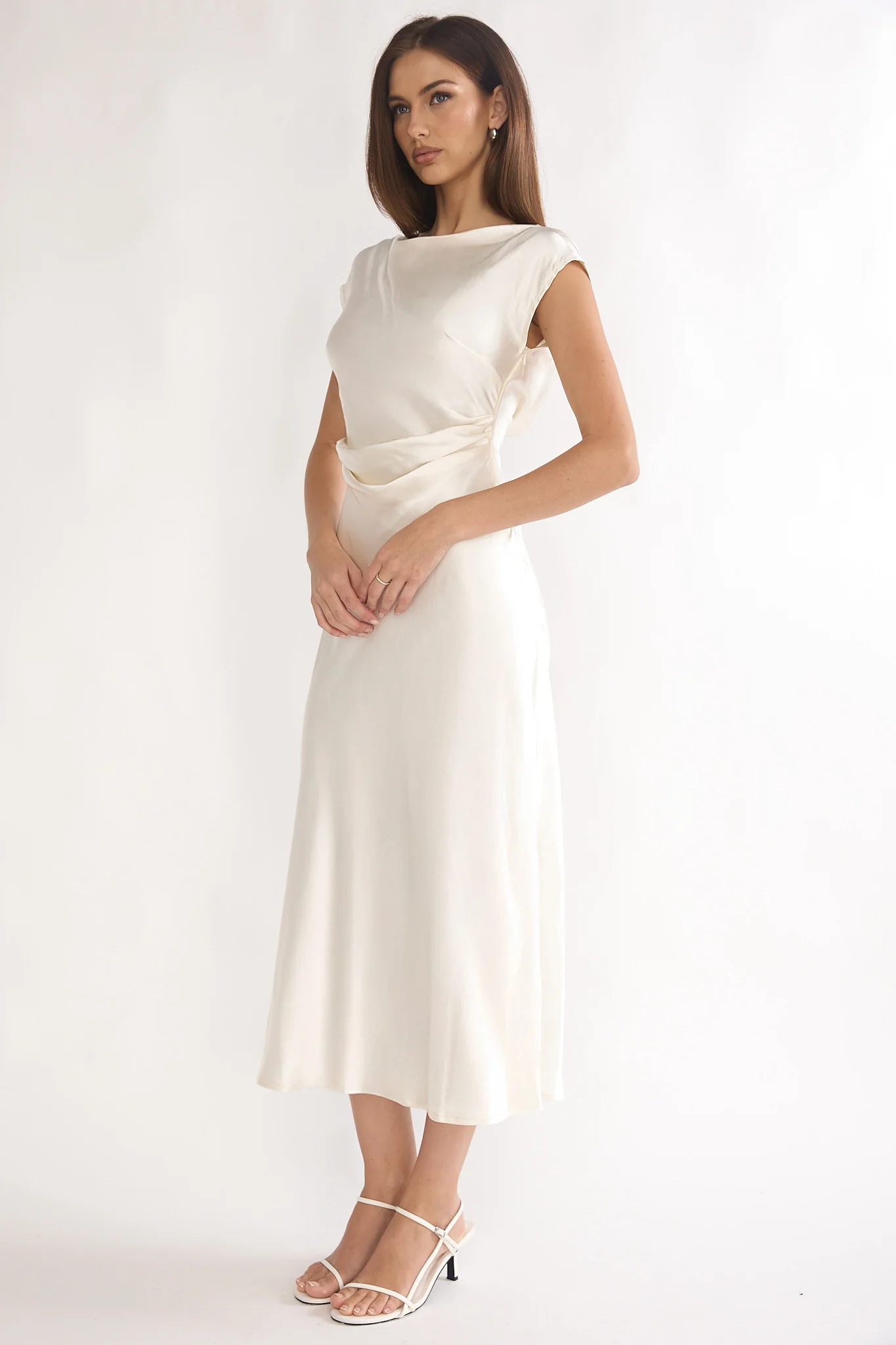 Loveland Pleat Cowl Back Midi Dress Oyster - Image 6