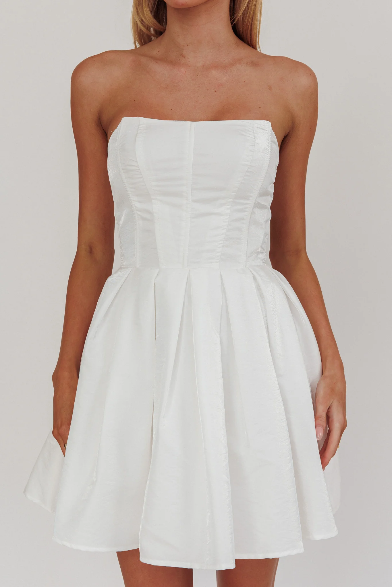 Loveless Strapless Flared Mini Dress Off White - Image 5