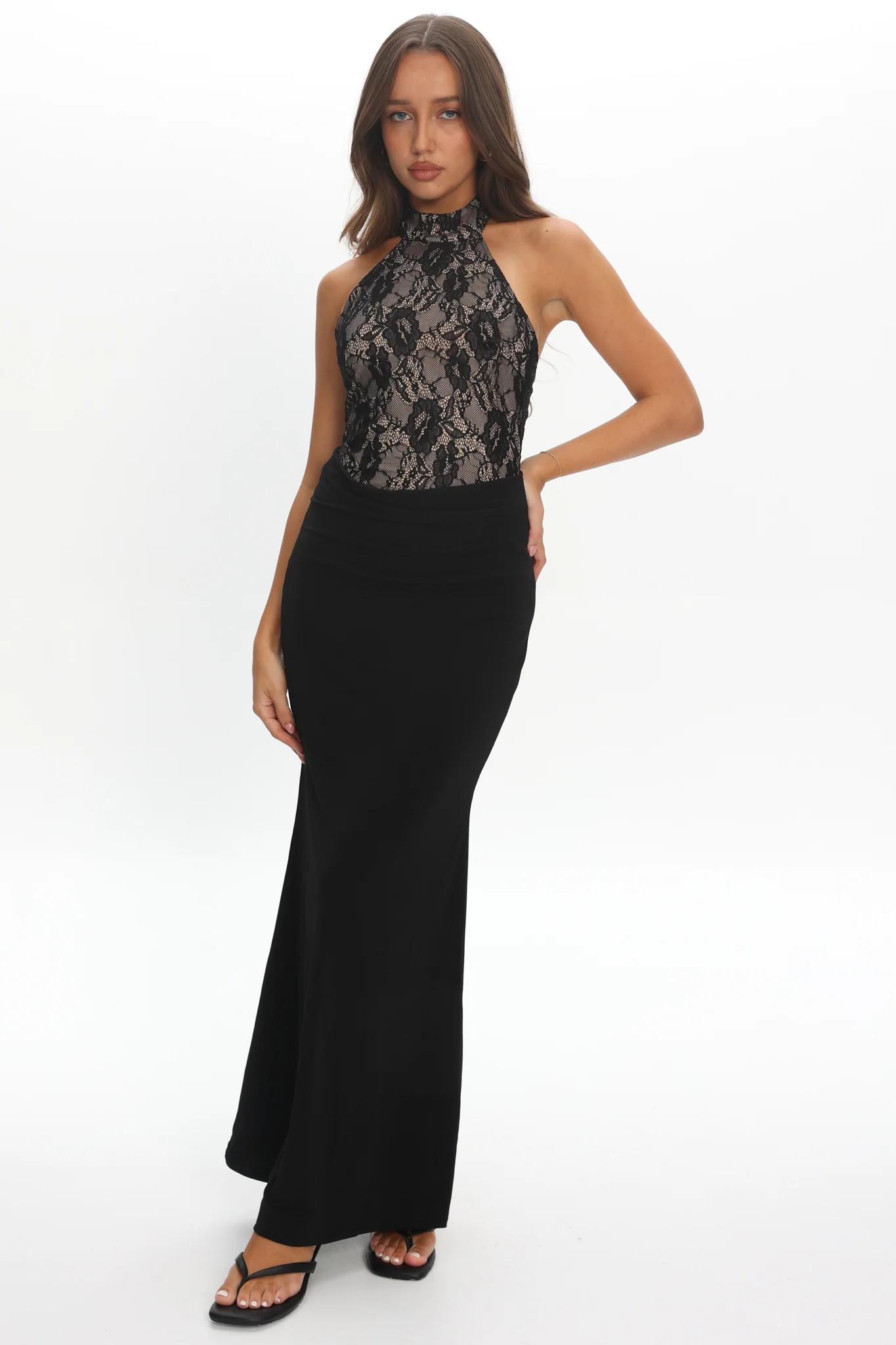 Lovelight Lace Bodice Halter Maxi Dress Black - Image 2