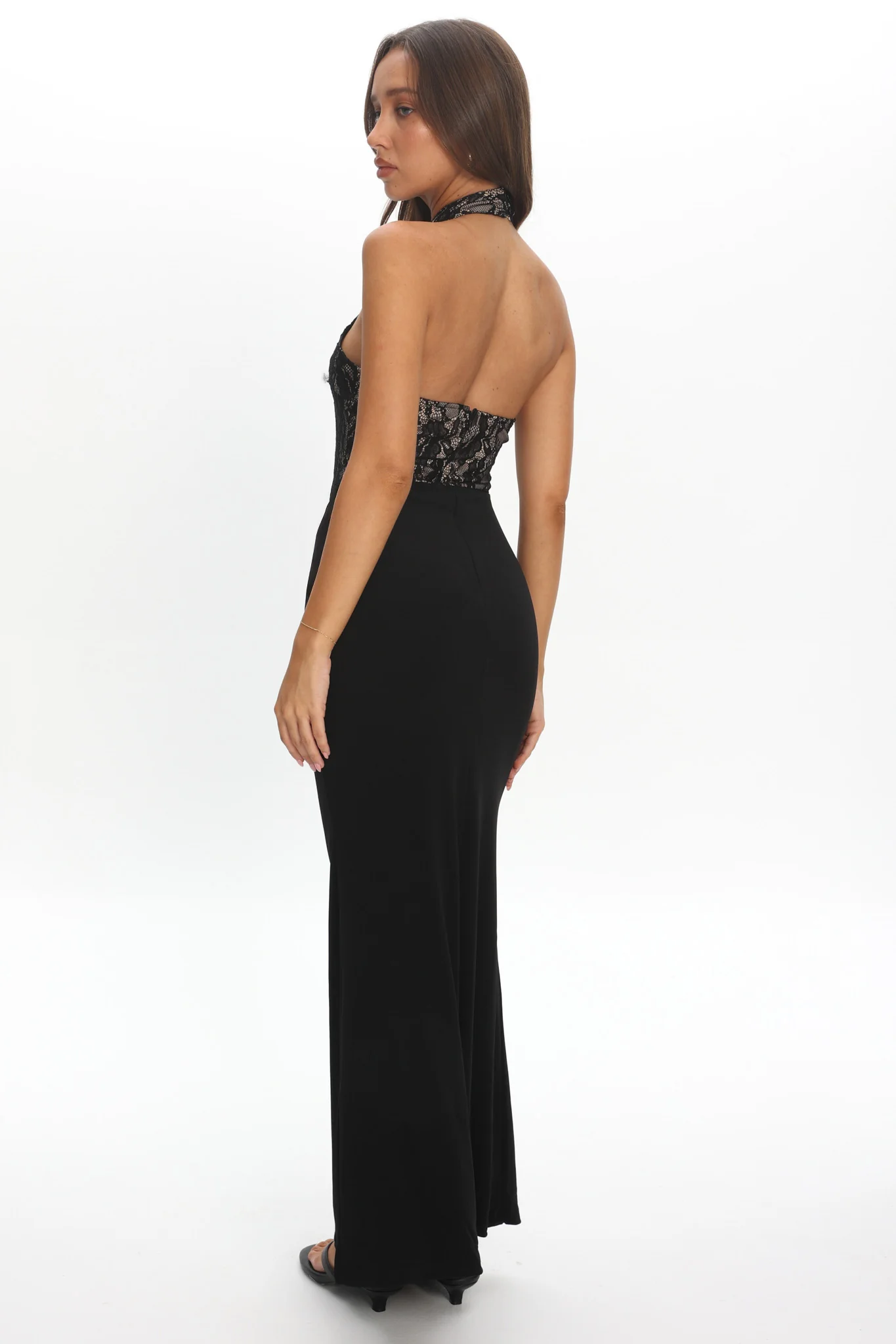 Lovelight Lace Bodice Halter Maxi Dress Black - Image 3