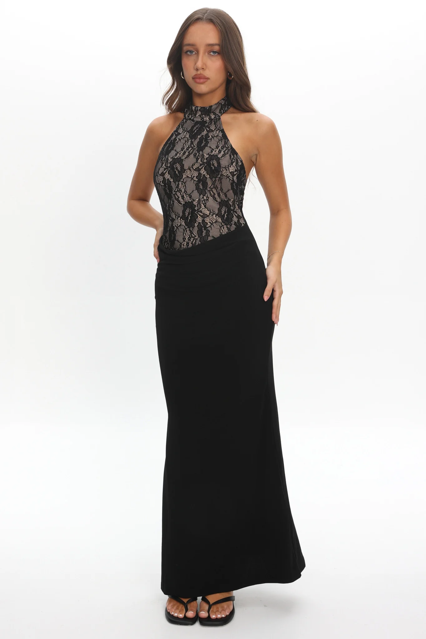 Lovelight Lace Bodice Halter Maxi Dress Black - Image 5
