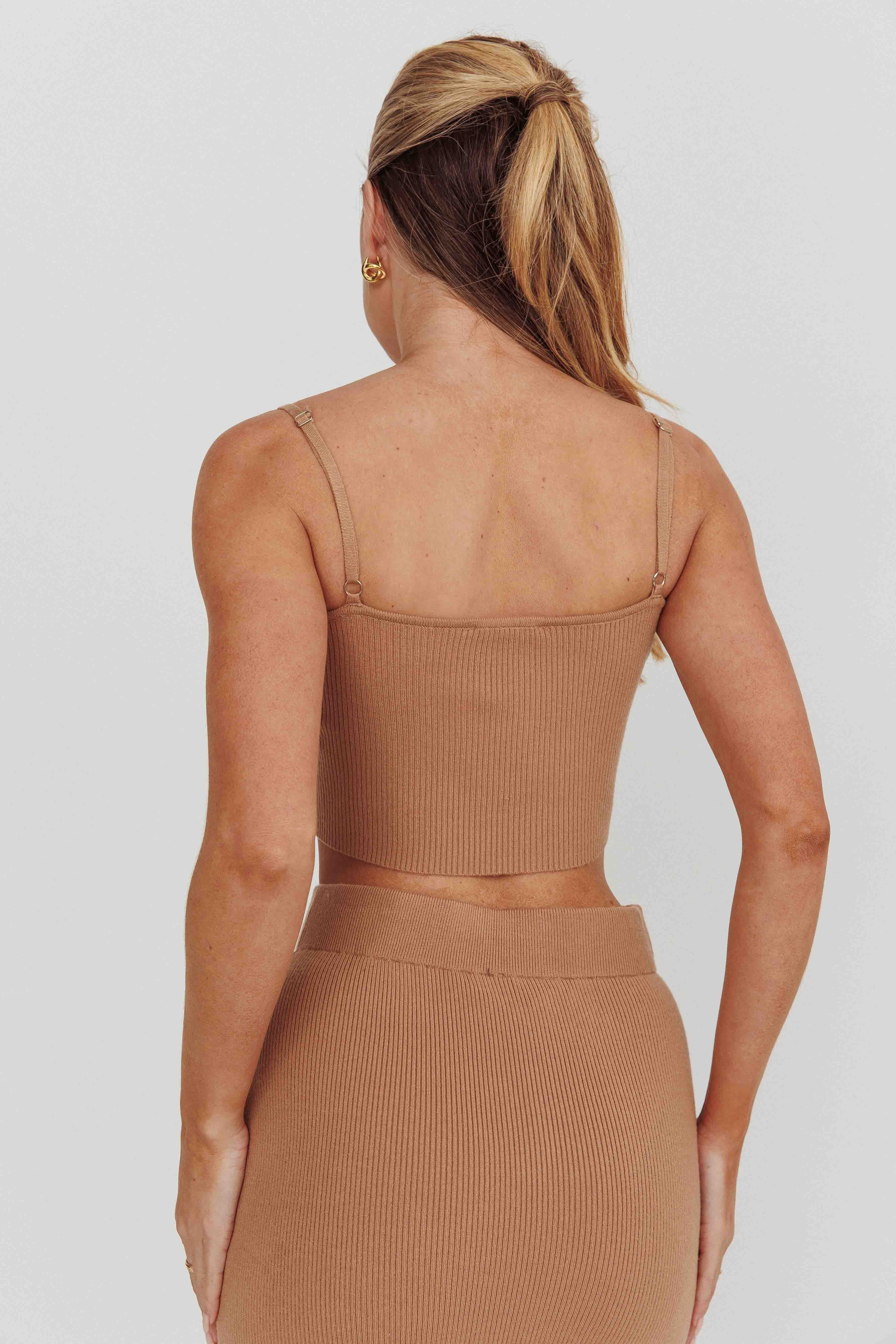 Loverboy Cropped Ribbed Cami Top Camel - Image 2