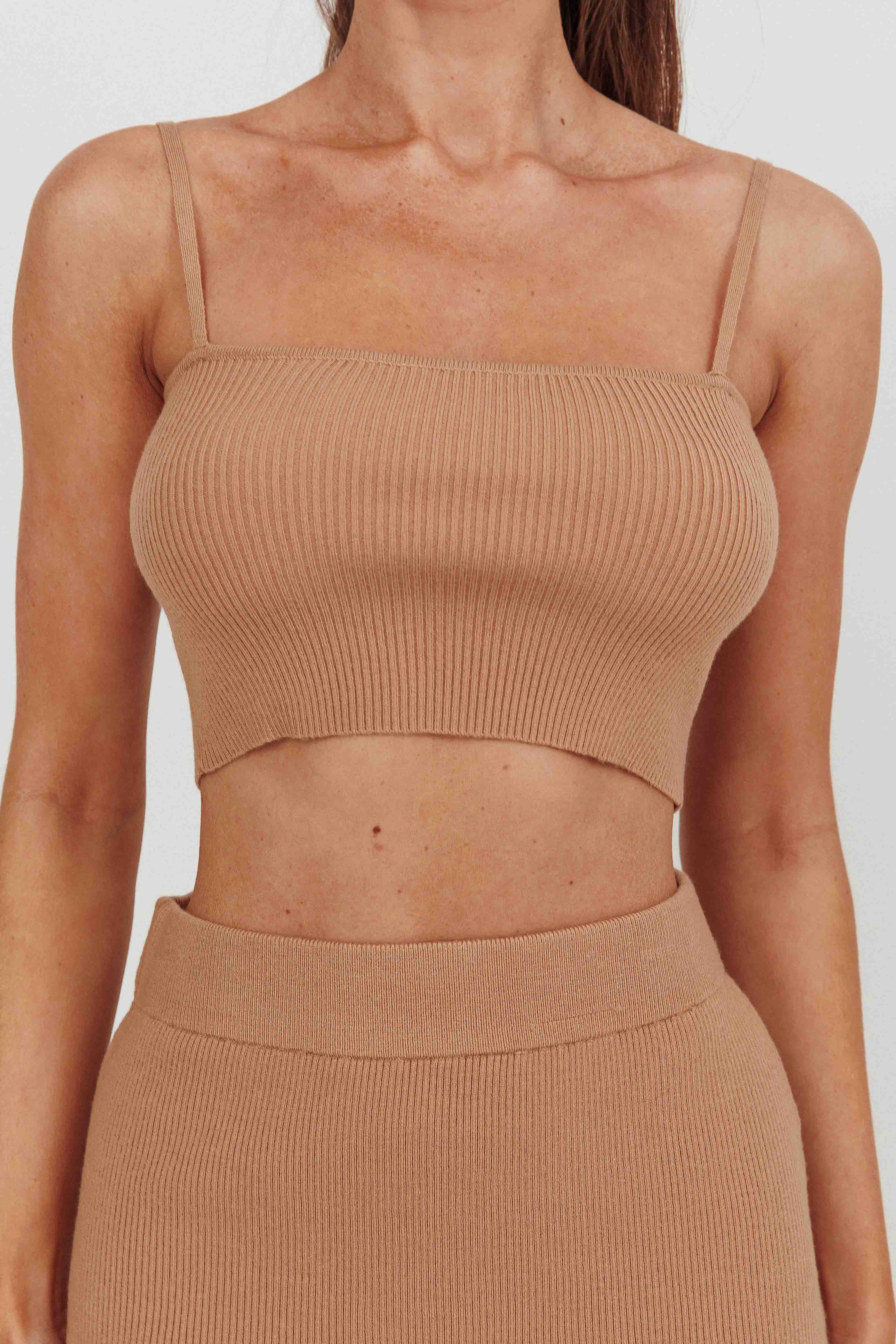 Loverboy Cropped Ribbed Cami Top Camel - Image 4