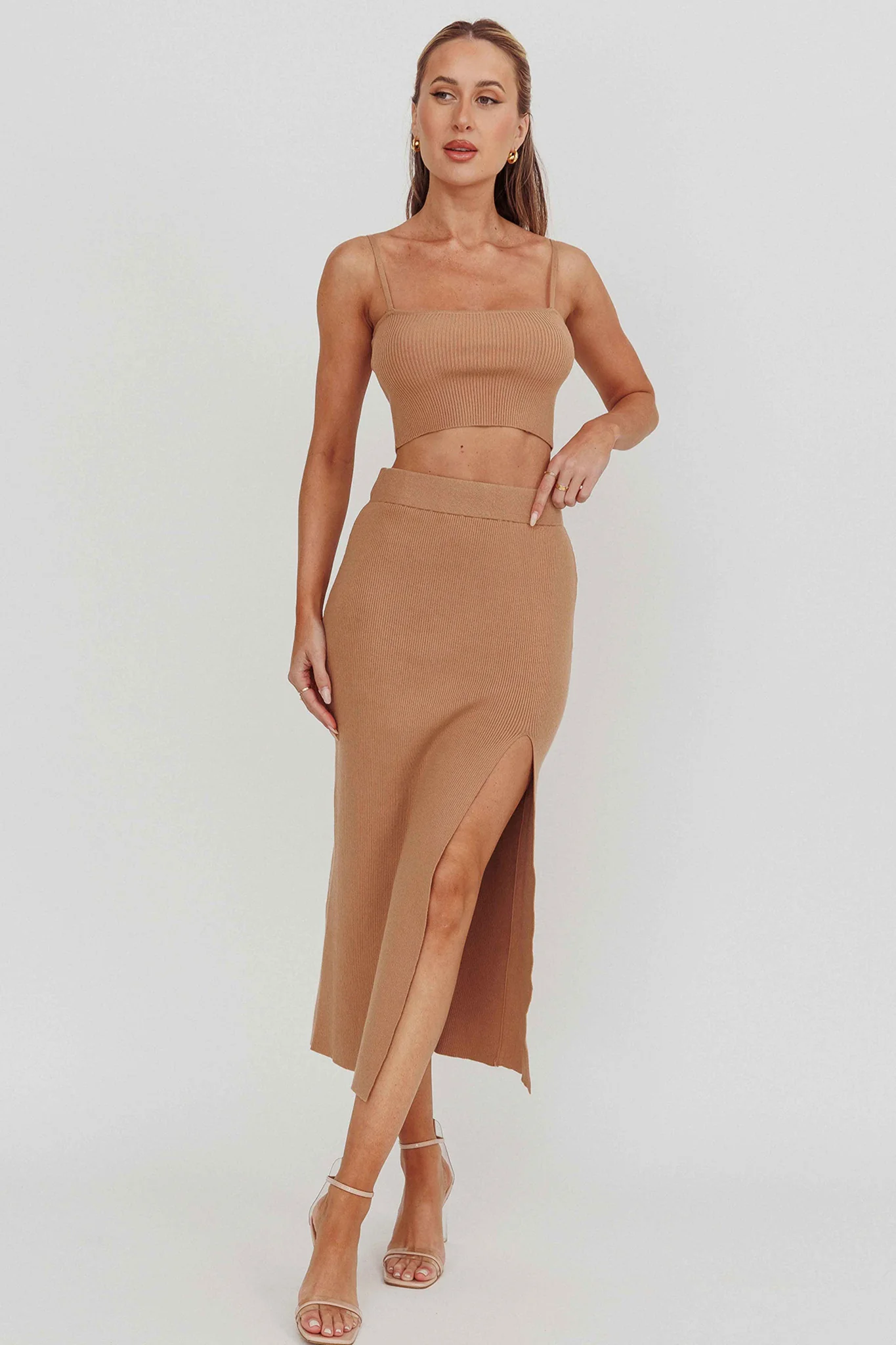 Loverboy Ribbed Midi Skirt Camel - Image 4