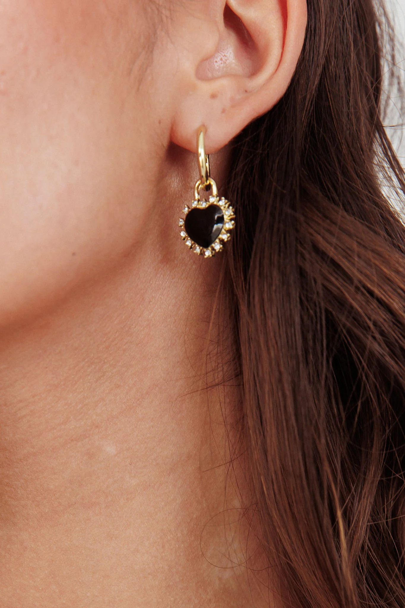 Lovers Enamel Heart Rhinestone Earrings Gold - Image 3