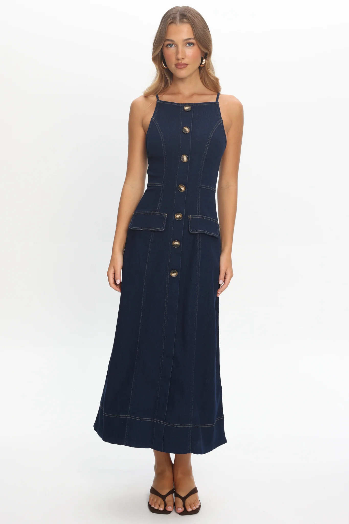 Love's Embrace Button Front Maxi Dress Indigo - Image 2