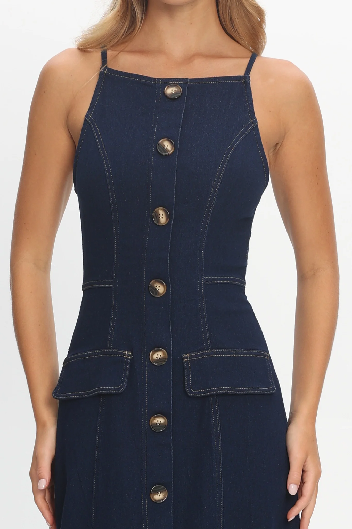 Love's Embrace Button Front Maxi Dress Indigo - Image 4
