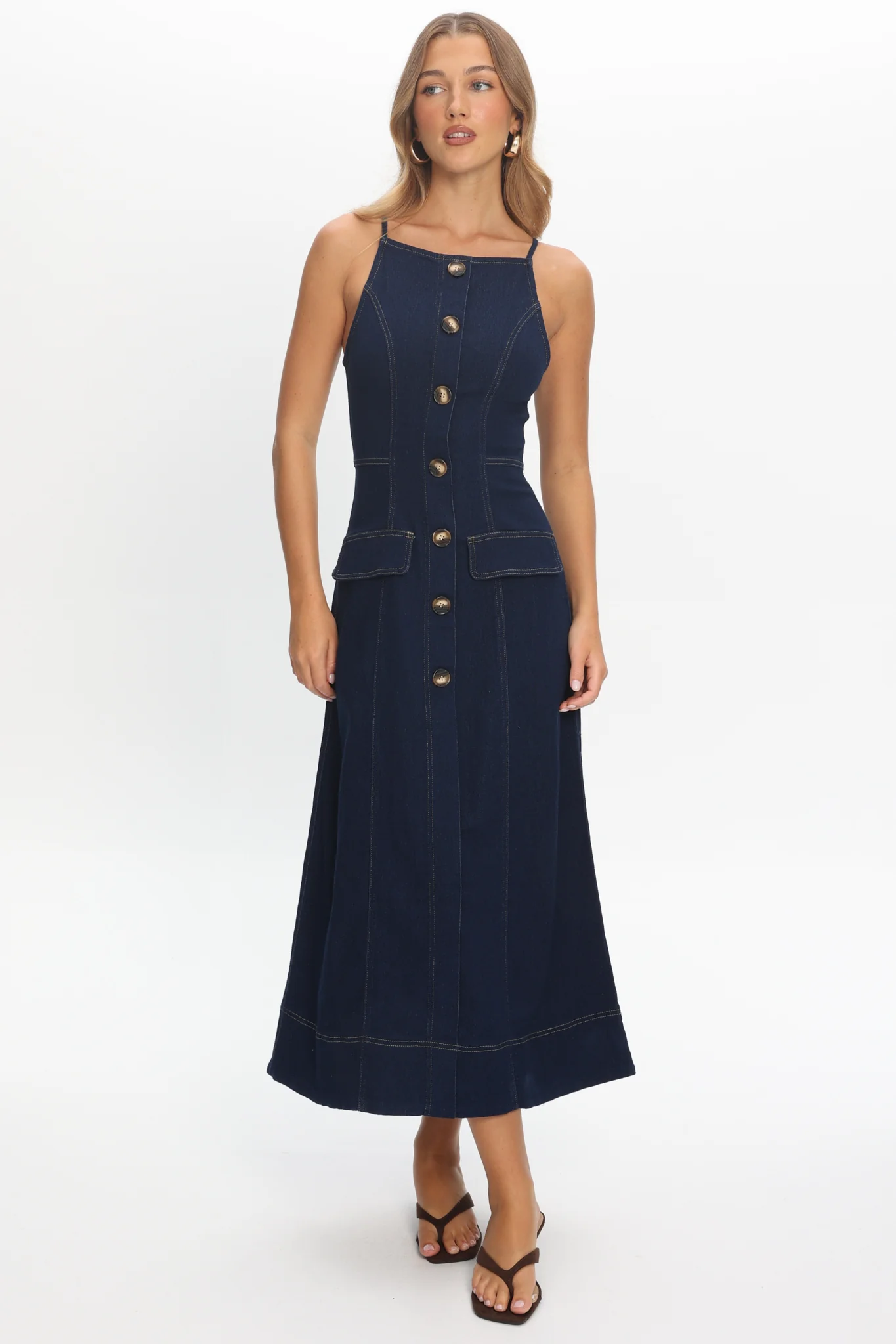 Love's Embrace Button Front Maxi Dress Indigo - Image 5