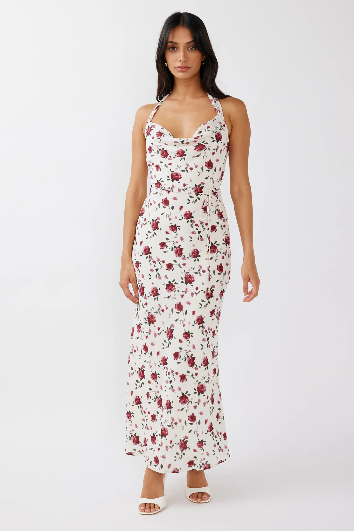 Love's Kiss Cowl Halterneck Maxi Dress Rose - Image 3