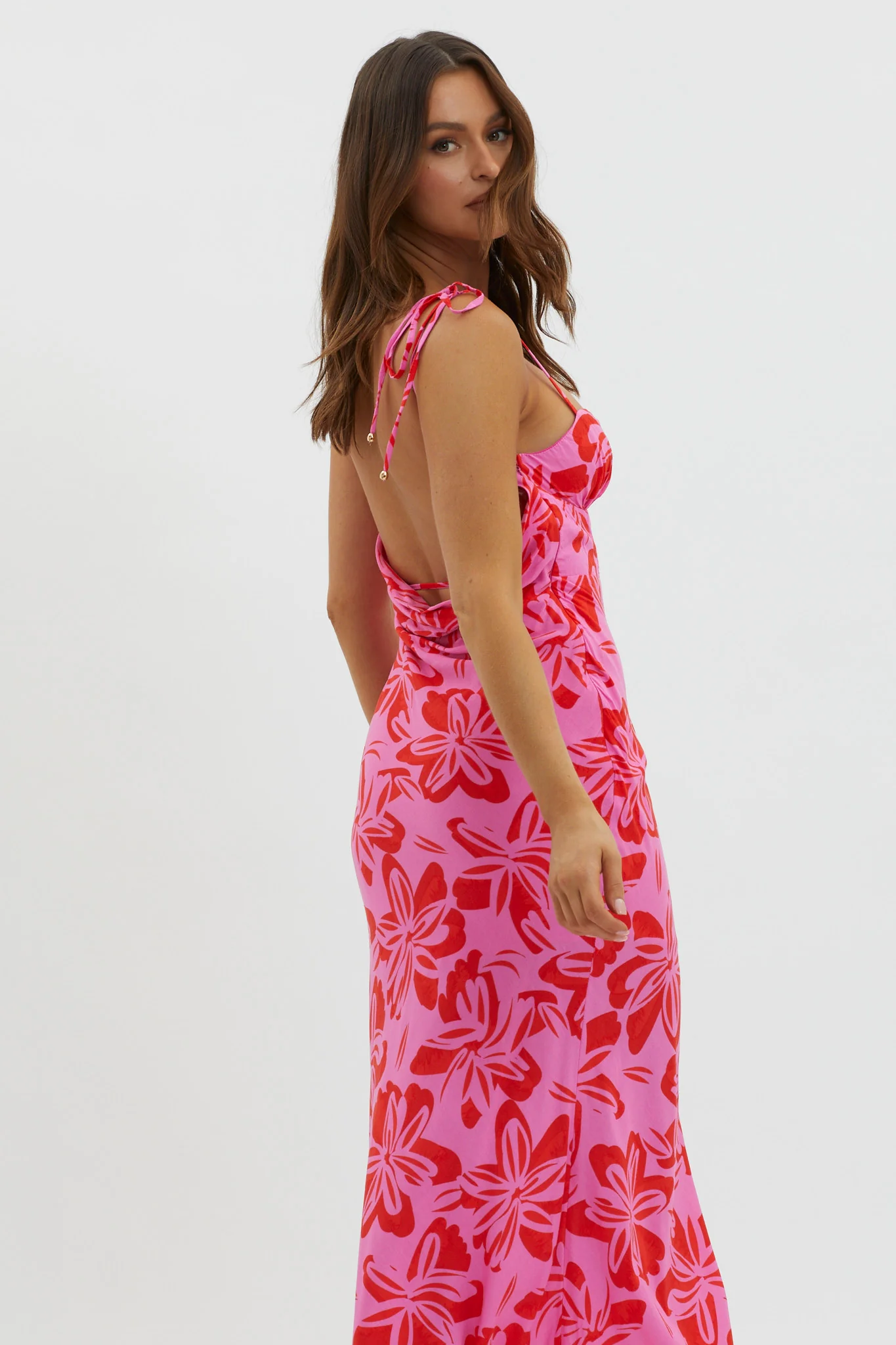 Luau Tied Shoulder Print Dress Pink - Image 3