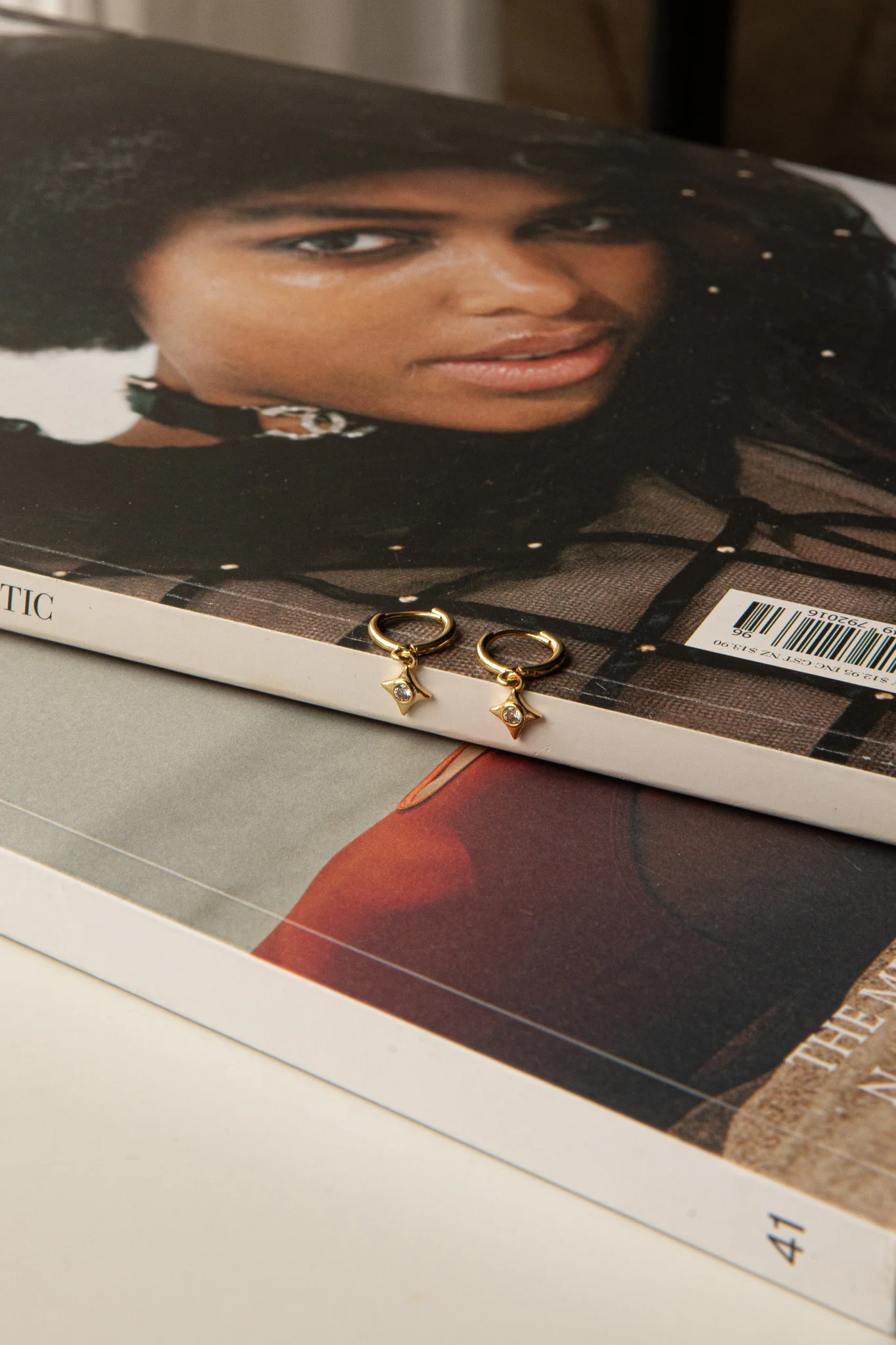 Lucida Drop Diamante Hoop Earrings Gold - Image 3
