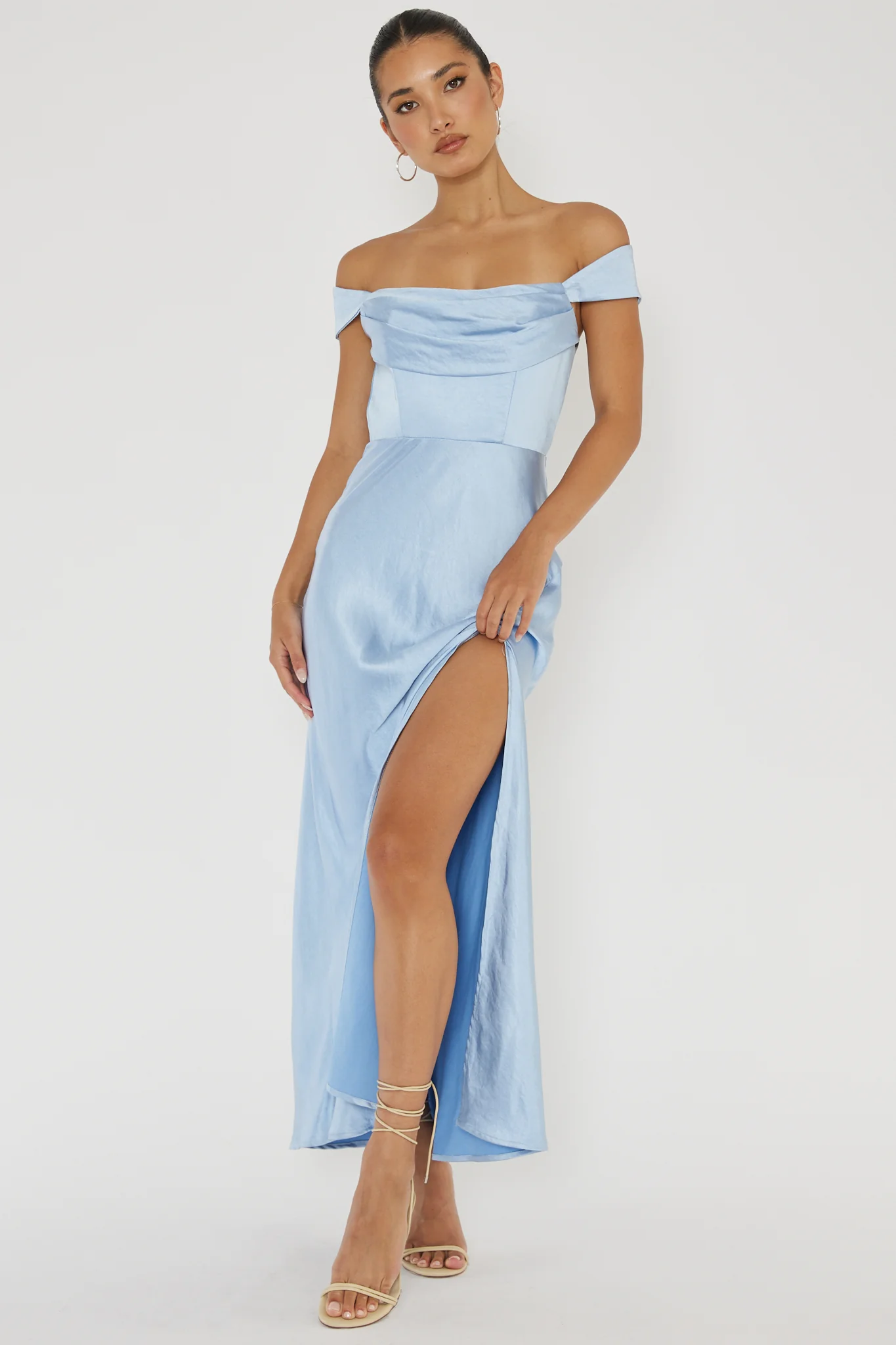 Lucinda Off-Shoulder V-Back Dress Blue - Image 3