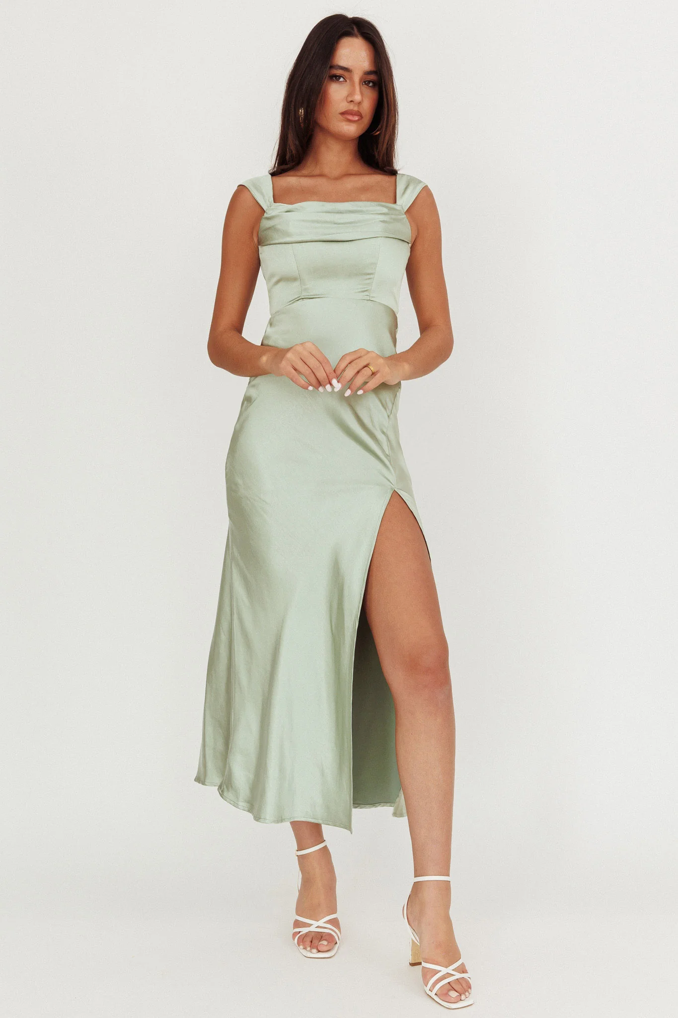 Lucinda Off-Shoulder V-Back Dress Sage - Image 2