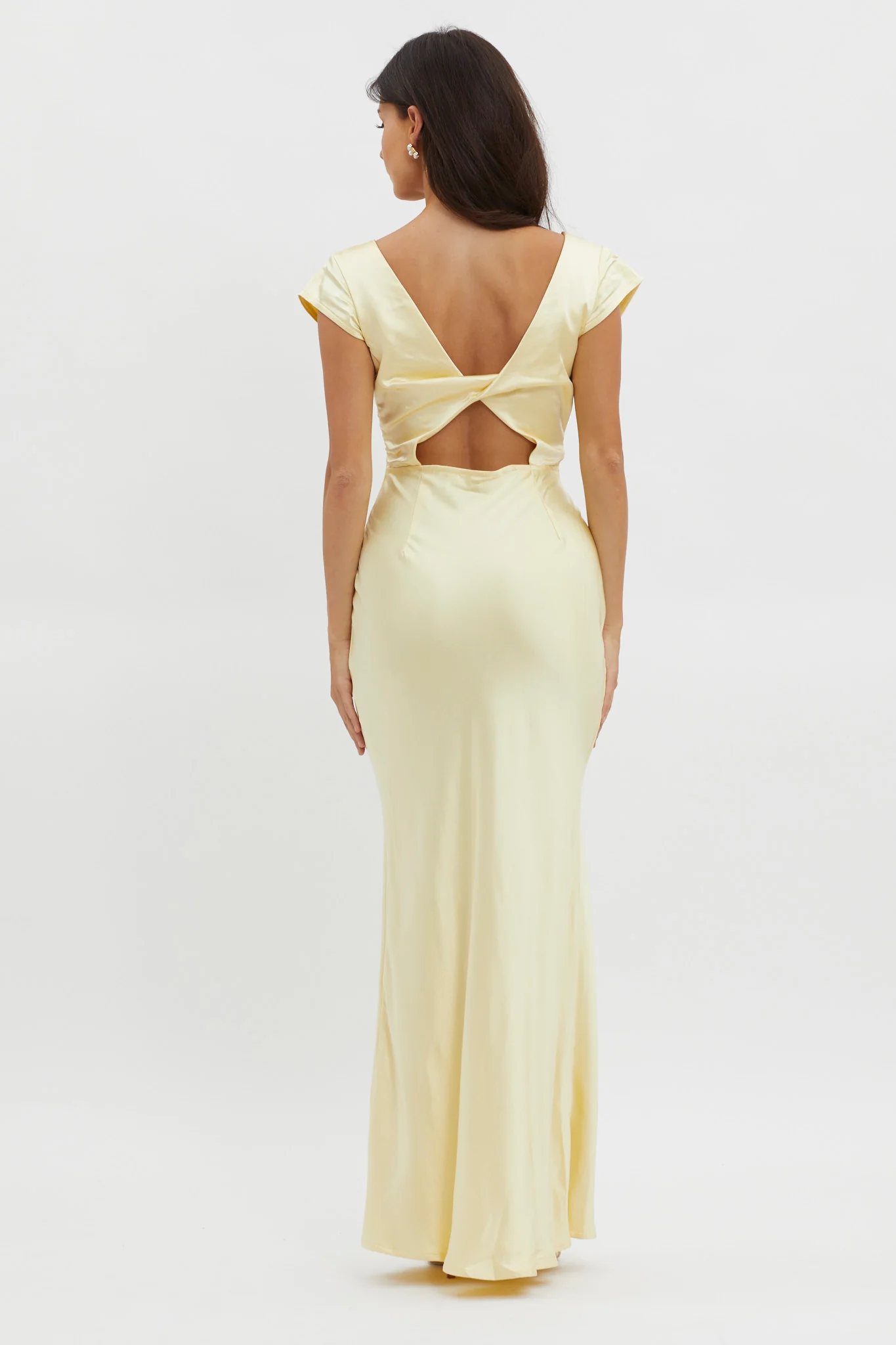 Lucinda V-Neck Twist Back Midi Dress Yellow - Image 3