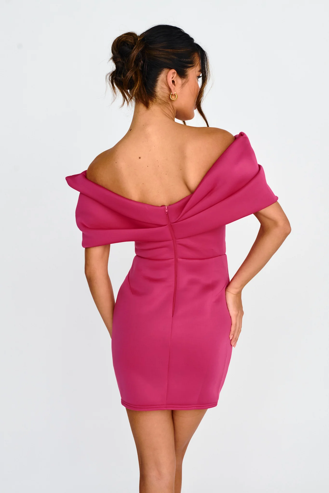 Lucky Star Off Shoulder Cut-Out Mini Dress Fuchsia - Image 2