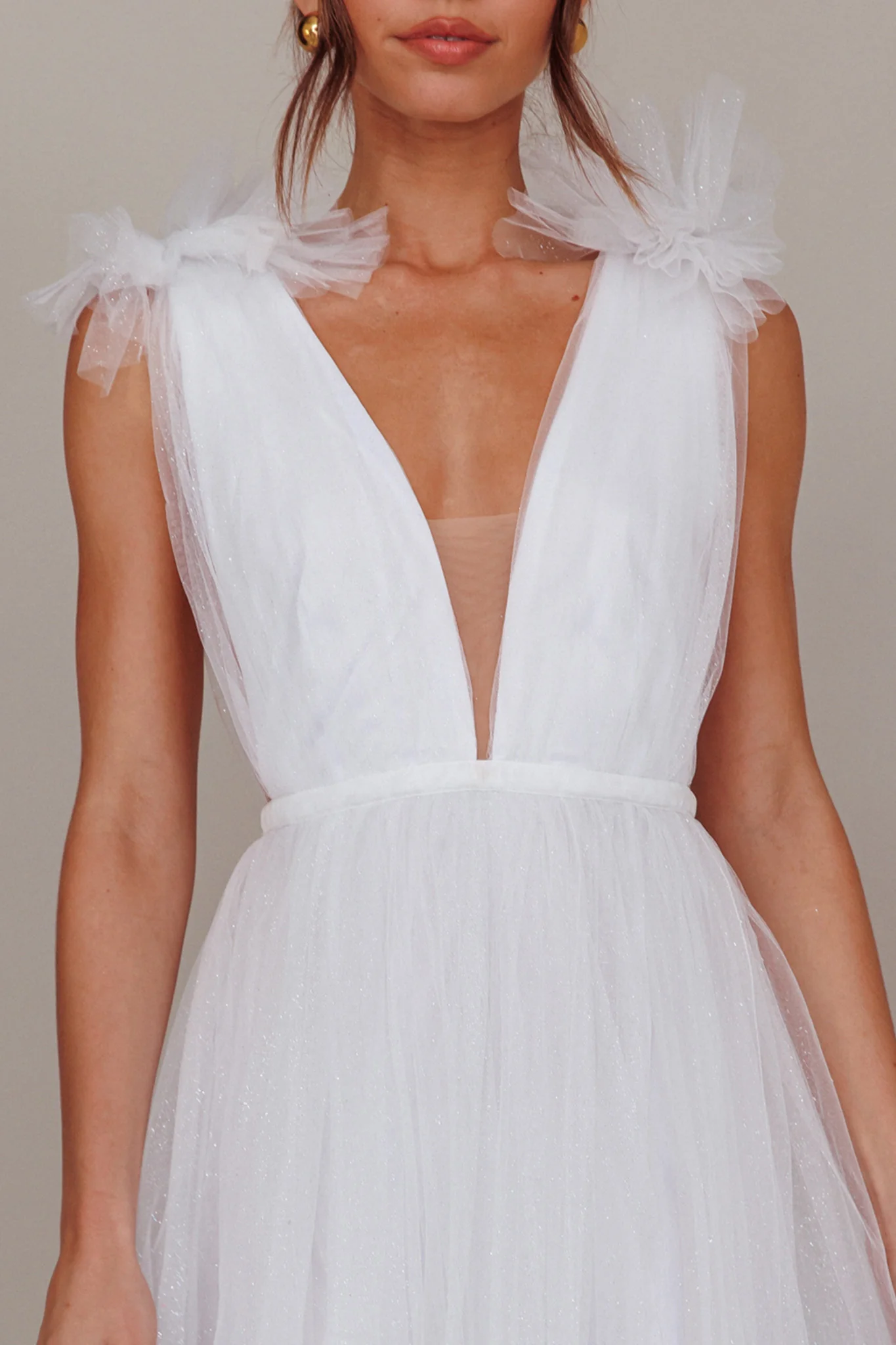 Ludivine Shoulder Accent Mesh Midi Dress Glitter White - Image 5