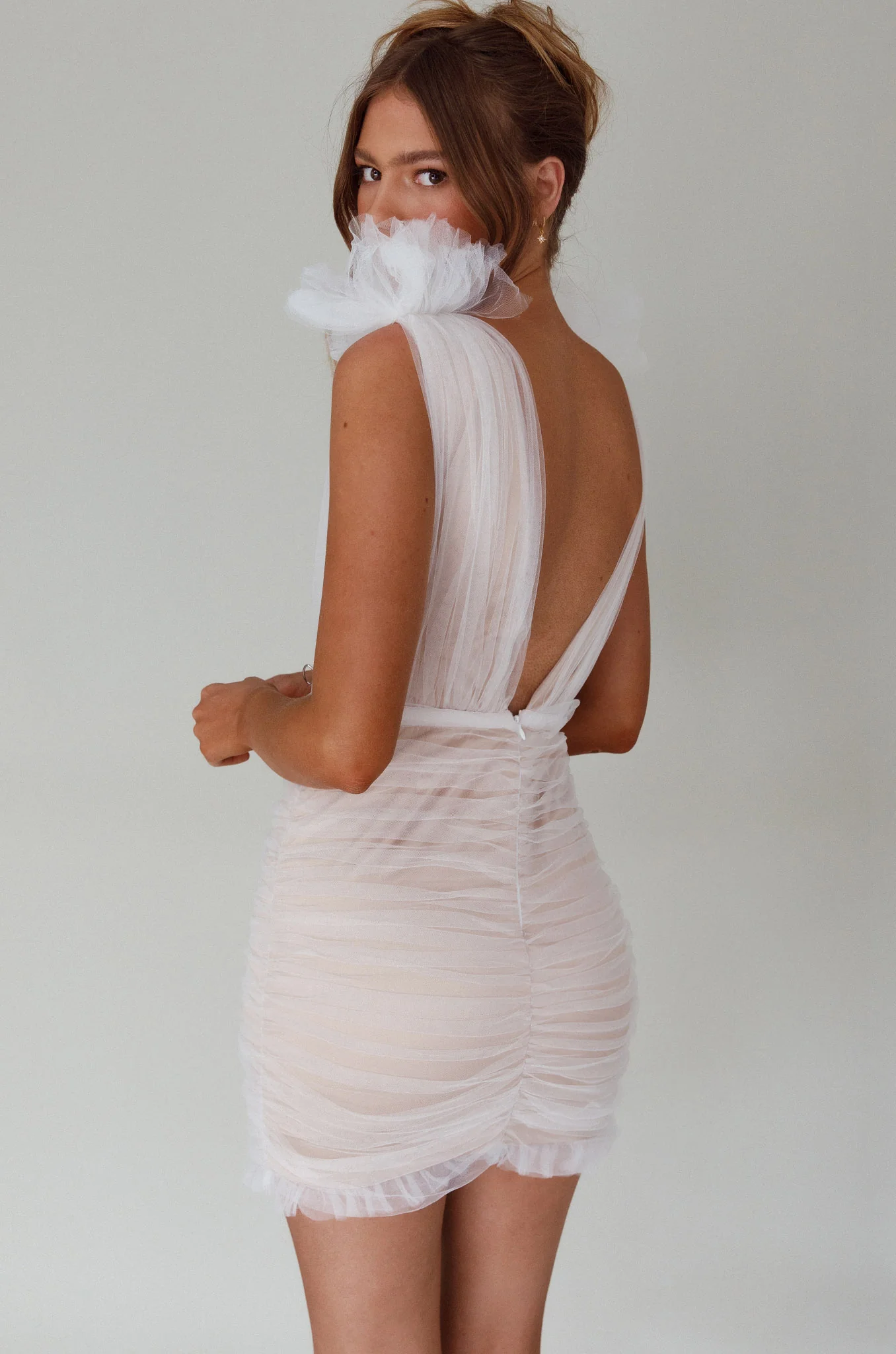 Ludivine Shoulder Accent Mesh Mini Dress White - Image 2